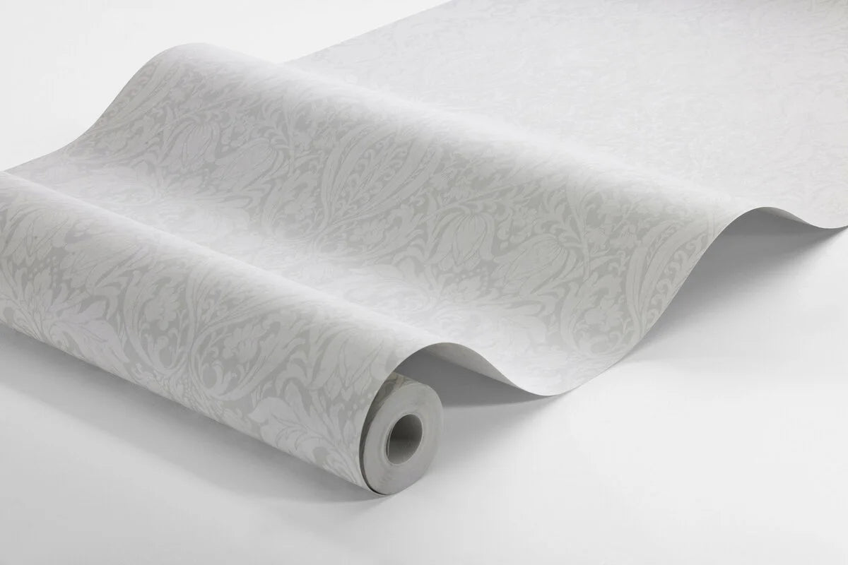 Non-woven paper wallpaper with a plant pattern ALBA gray with white