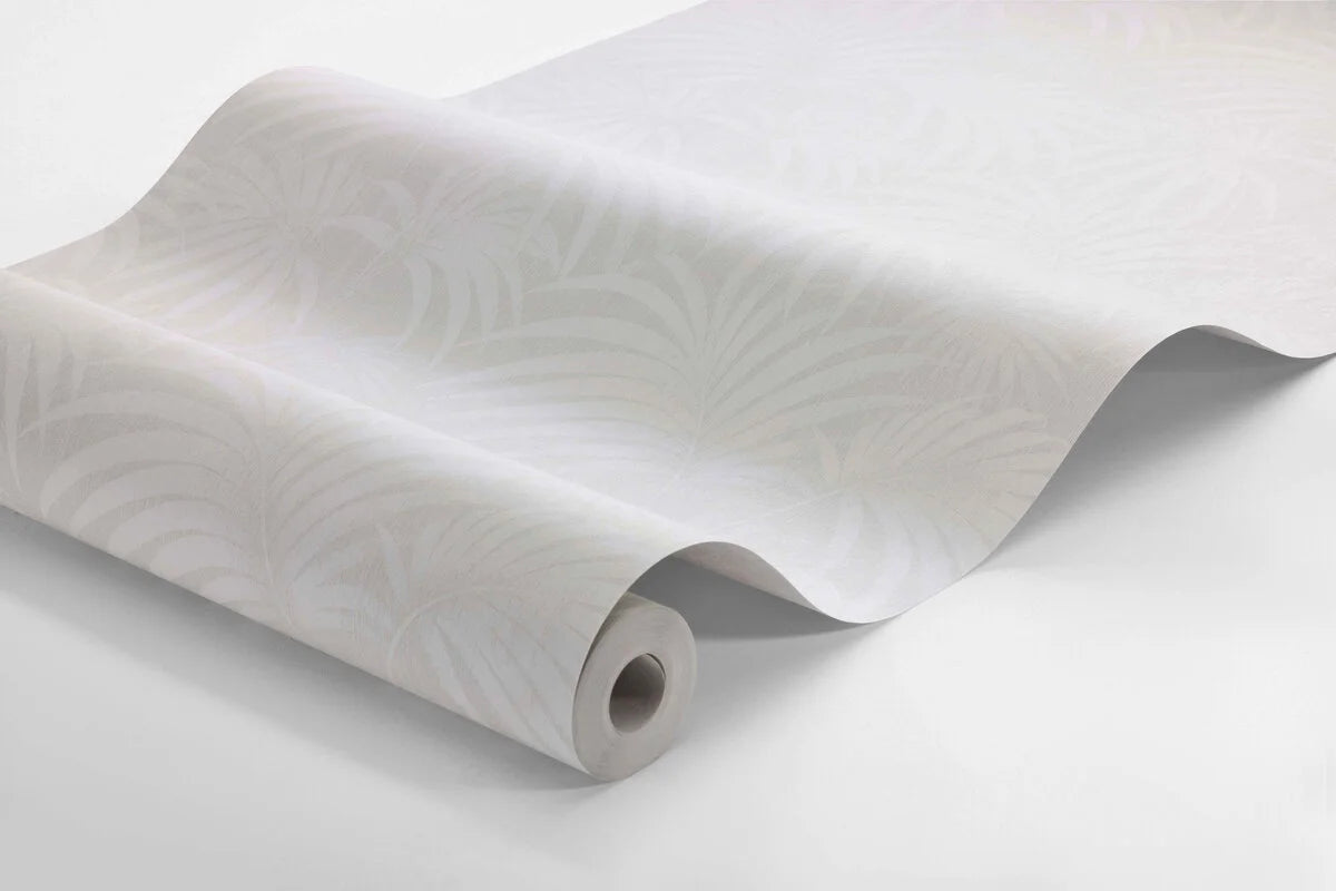 Non-woven paper wallpaper with a plant pattern PAULA gray with white