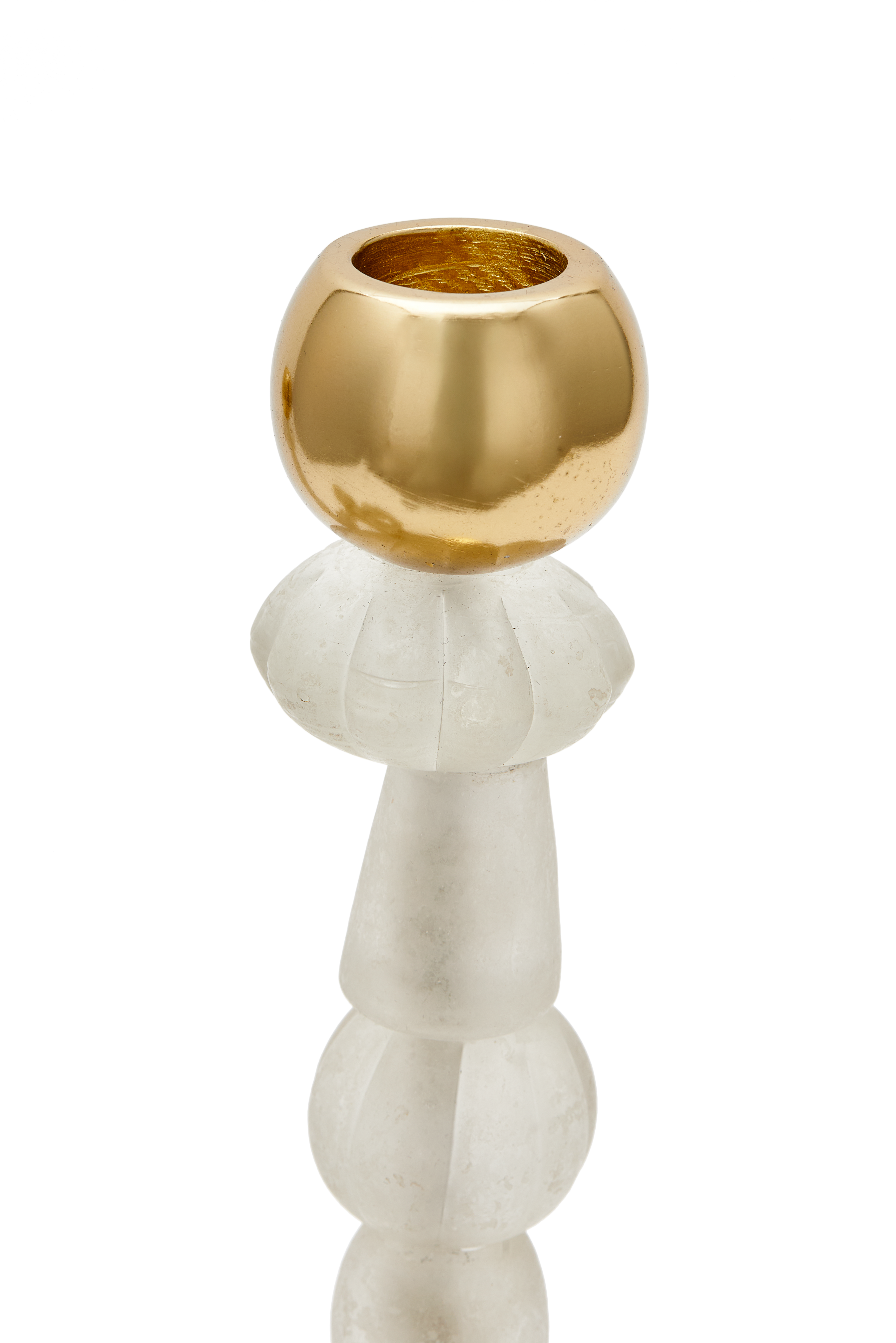 Jednoduchý svietnik BEADS biely so zlatými prvkami