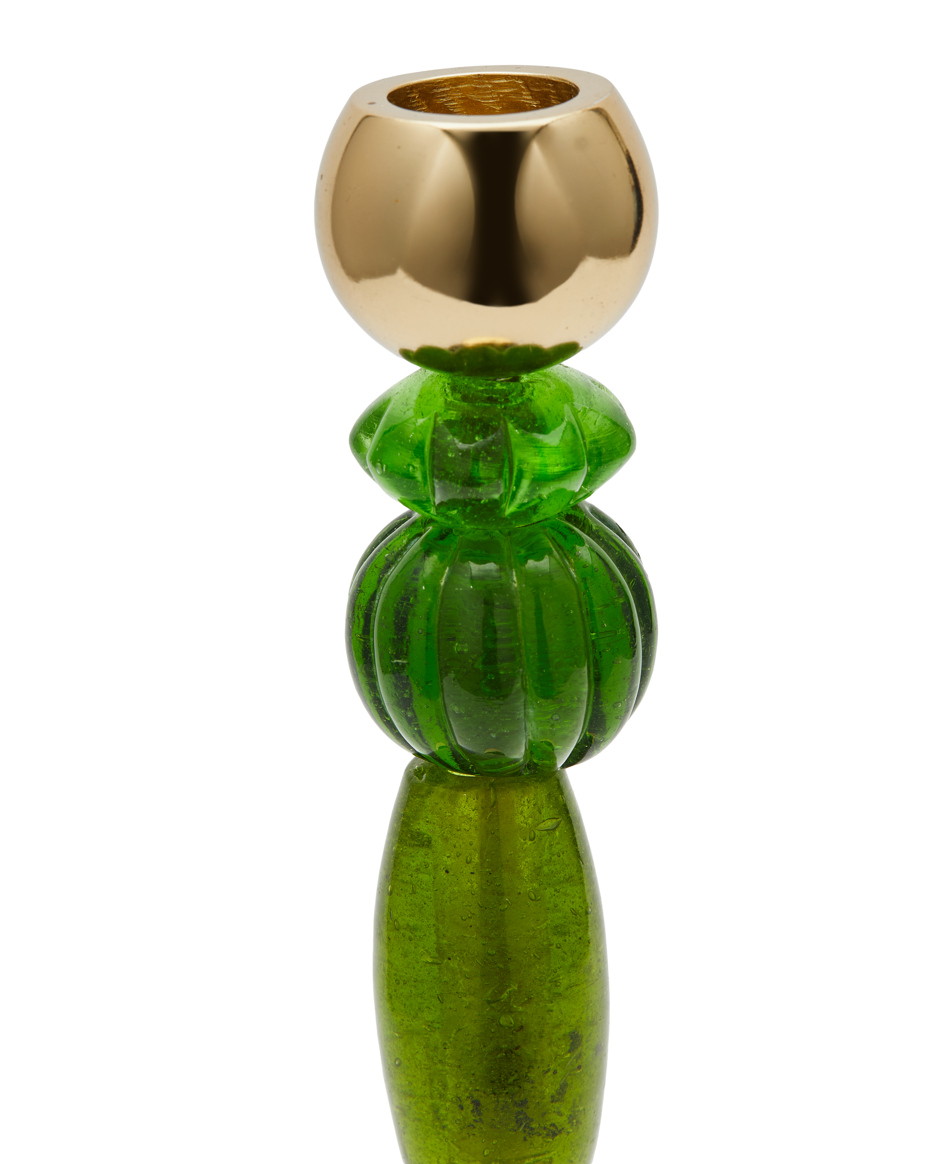 Jednoduchý svietnik BEADS zelený so zlatými prvkami