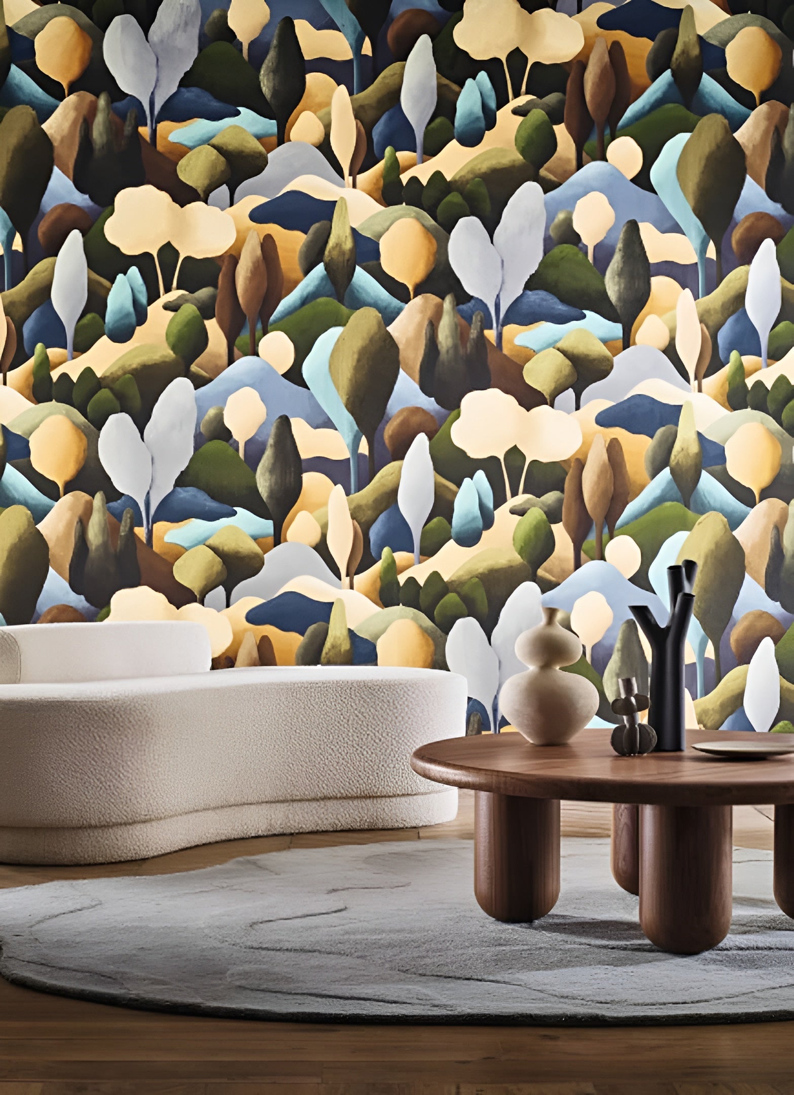 Textile wallpaper with a plant motif ORÉE - KHAKI/OCHRE khaki with beige