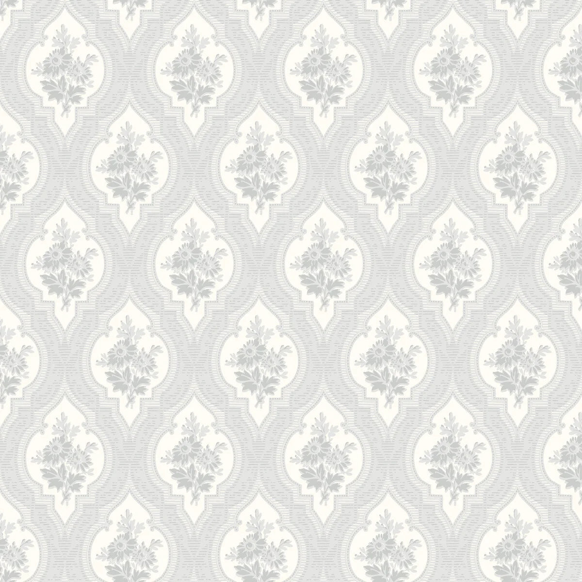 ETERNAL FLOWER Gray Medallion Patterned Wallpaper