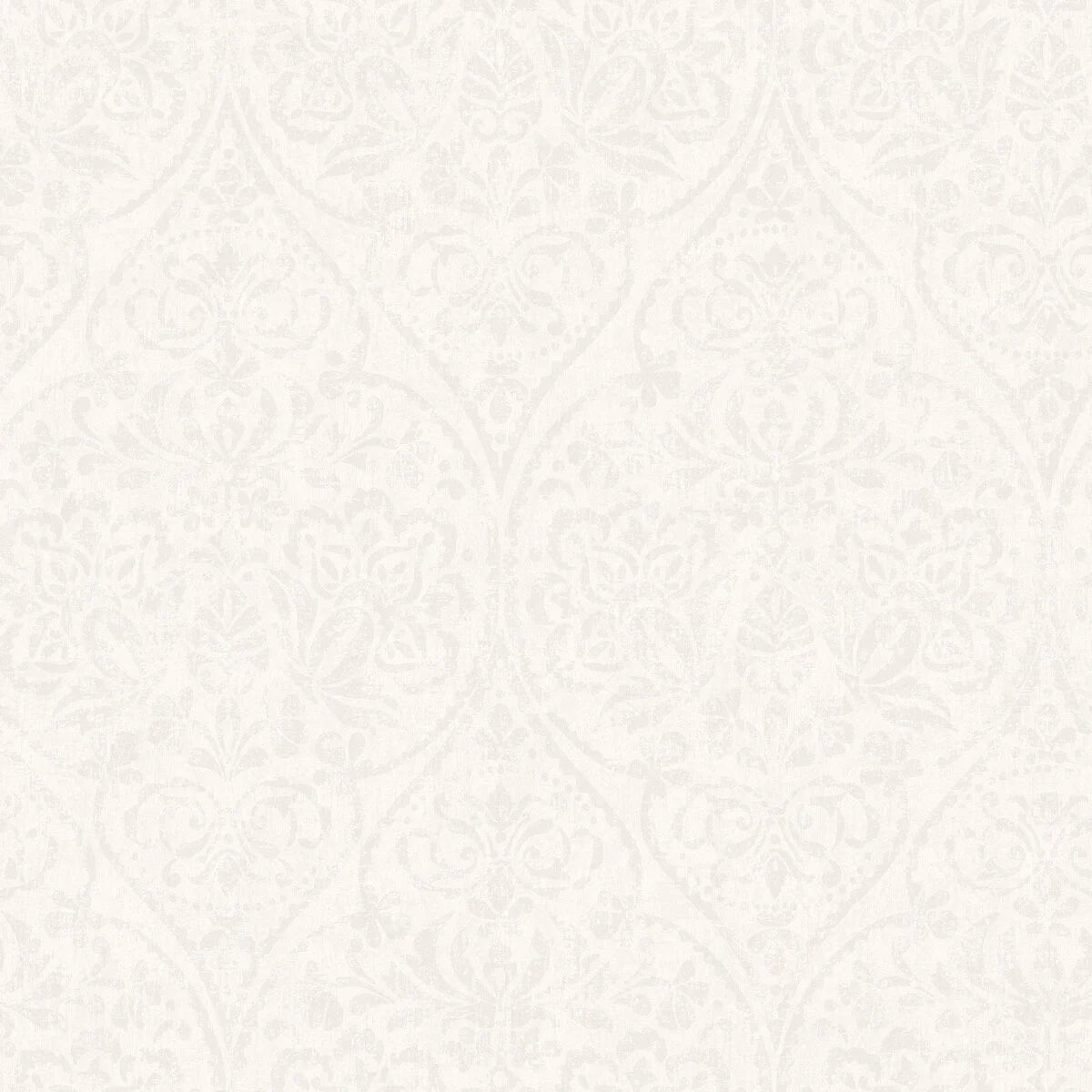 Non-woven paper wallpaper in Hidden Medallion design, broken white
