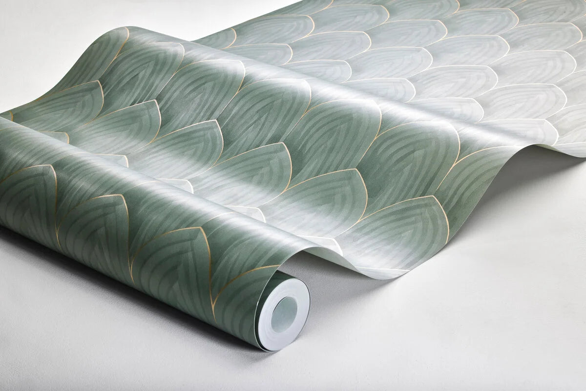 Tapeta s geometrickým vzorom oblúkov ZLATÉ OBLÚKY zelená