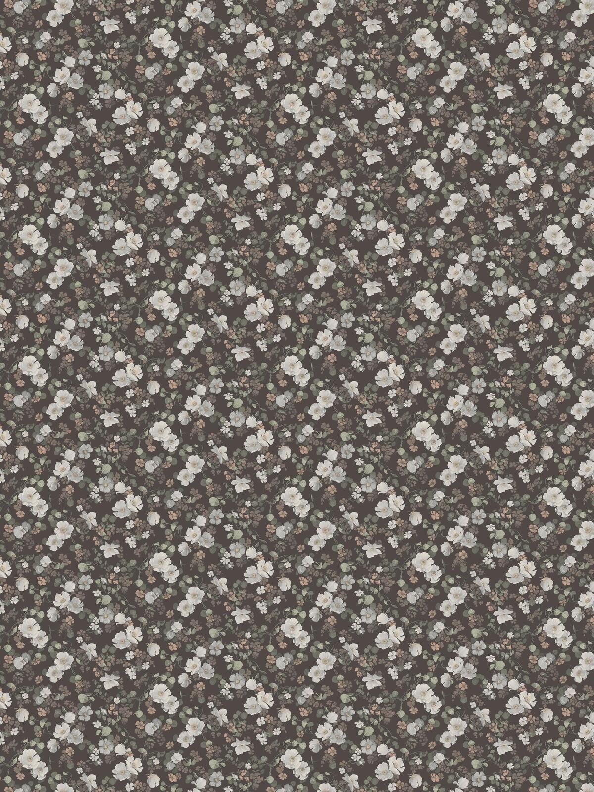 Tapeta z flizelínu s rastlinným vzorom OČARUJÚCE KVETY hnedá s bielou
