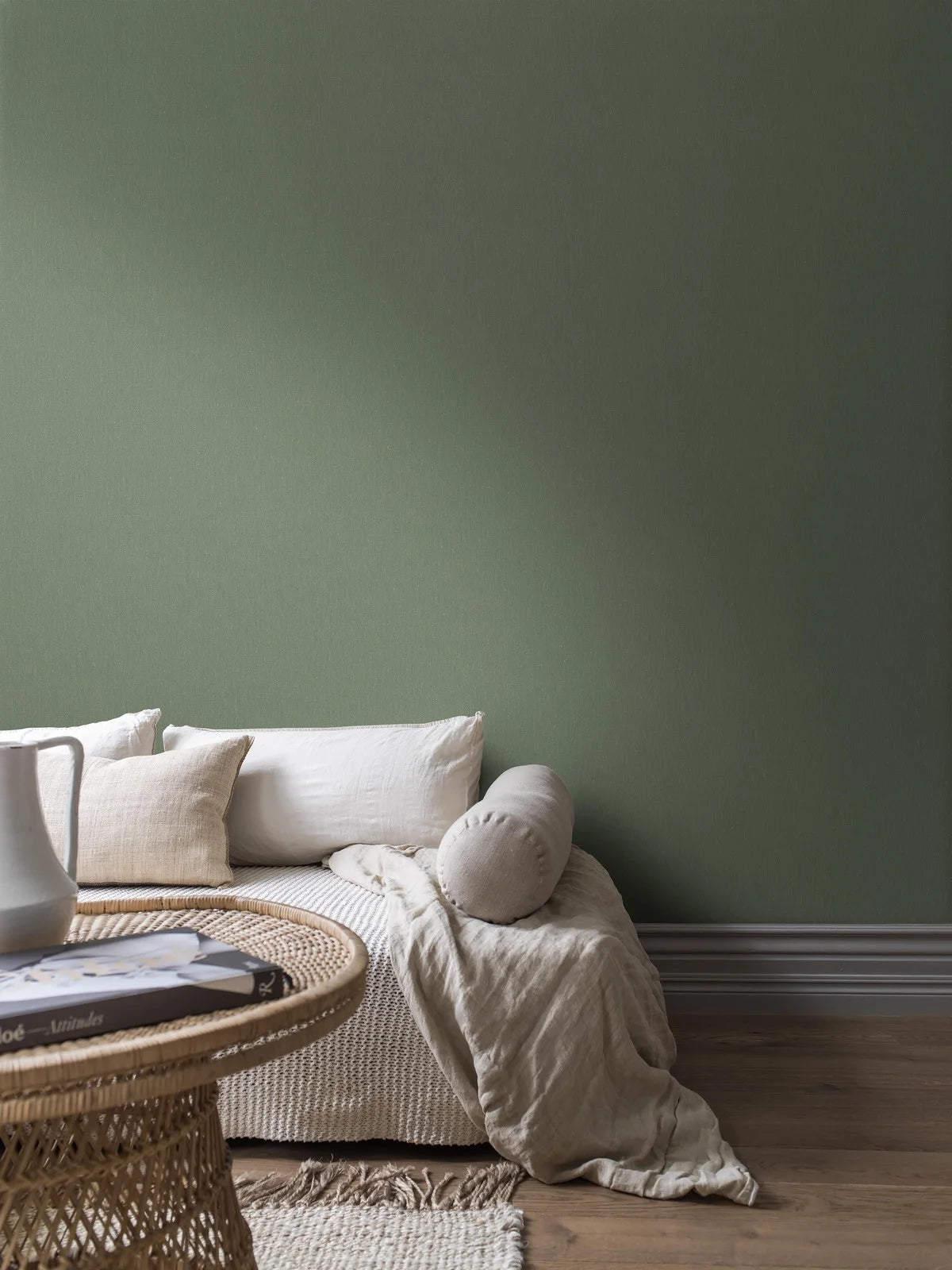 Structural wallpaper imitating linen LINEN - FOREST dark green