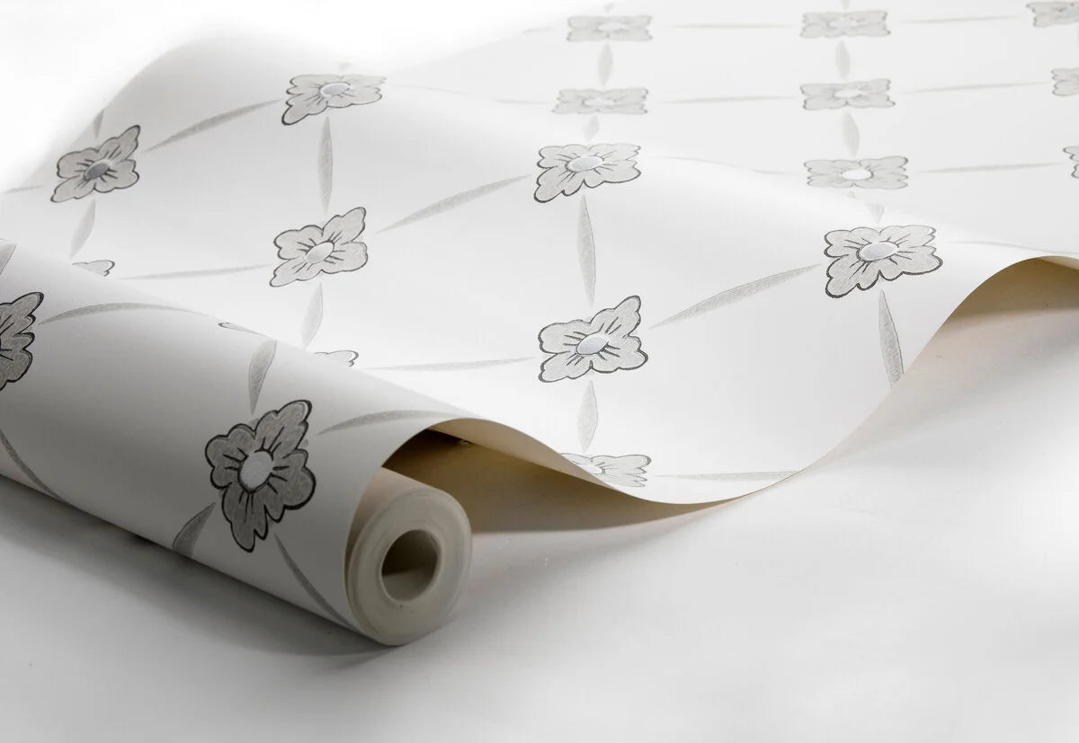 Papierová flizelínová tapeta s rastlinným vzorom LINNÉ teplá biela so šedobéžovou