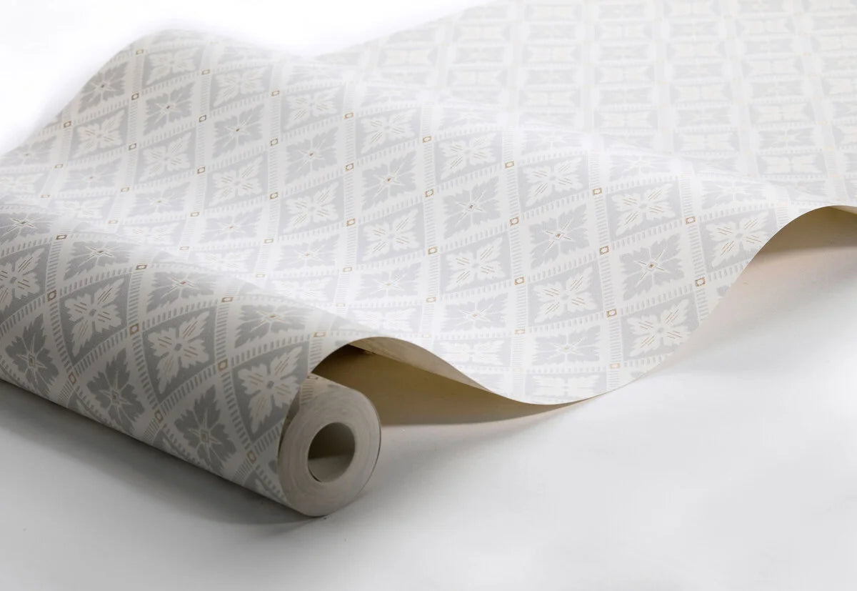 Non-woven paper wallpaper with geometric pattern LOKA white with gray