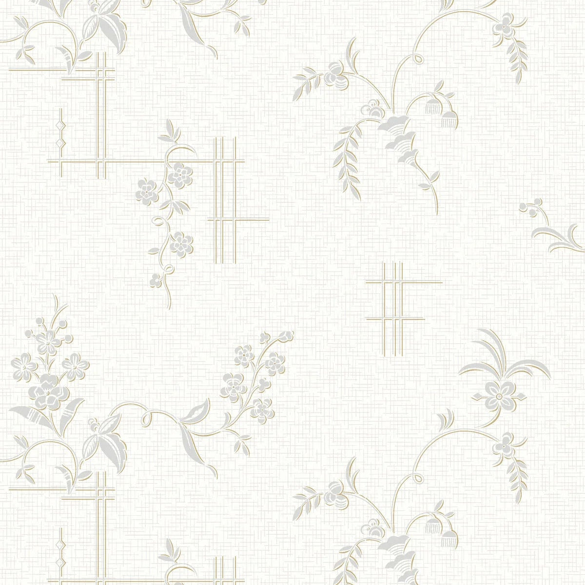 Non-woven paper wallpaper with a plant pattern ULRICEHAMN broken white with silver