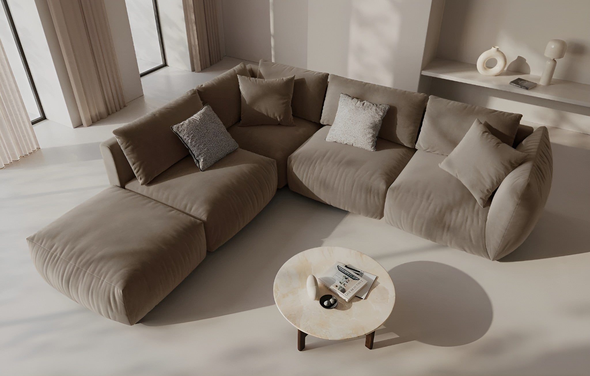 CHRIS velvet modular sofa - right-side element light brown