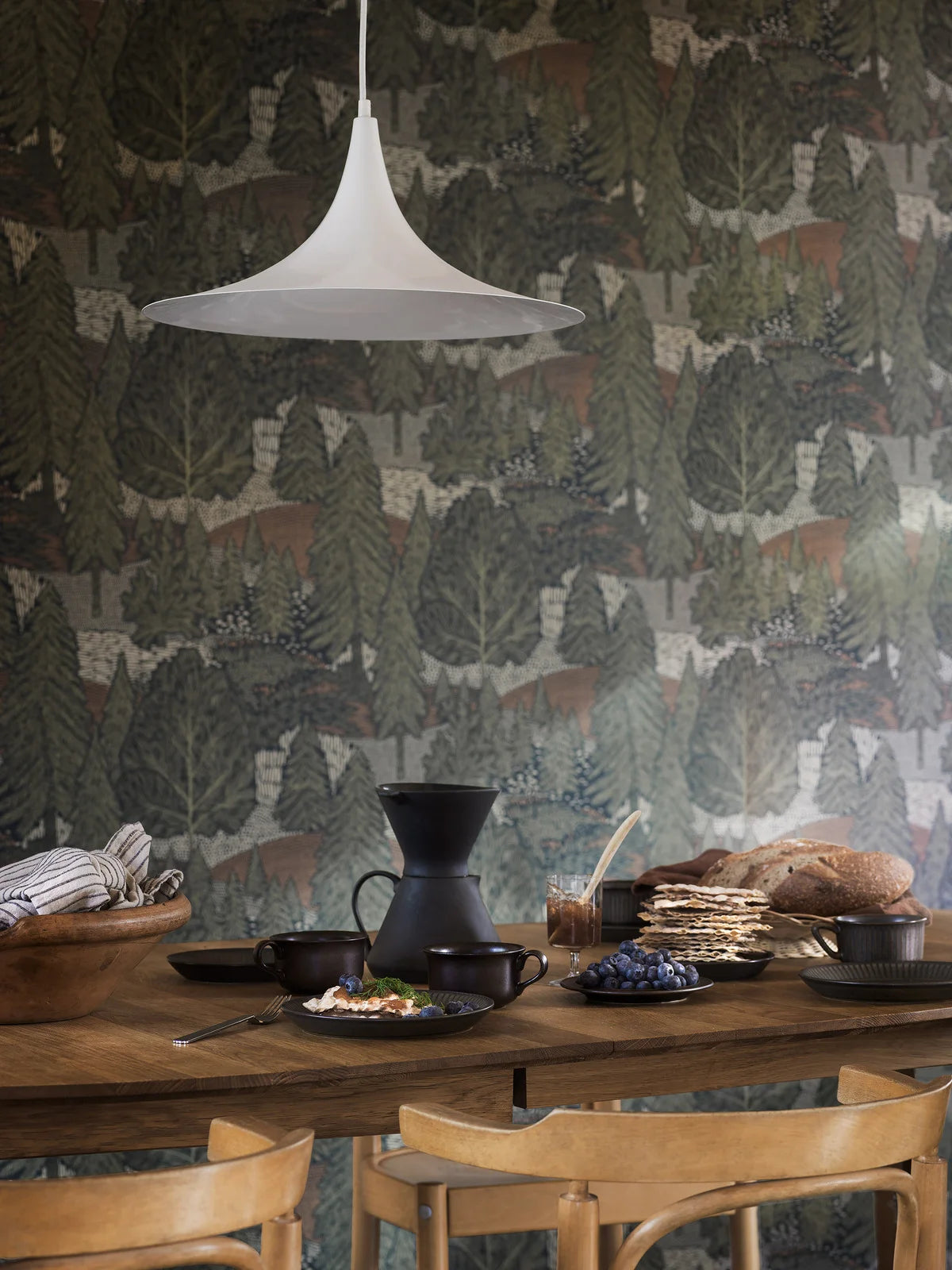 Northern Forest Green and Brown Botanical Tree Wallpaper