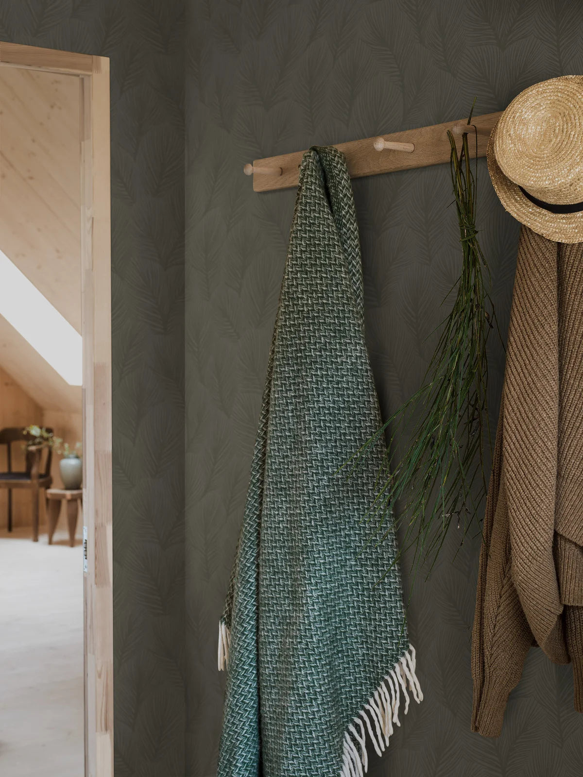 Dark Green Pine Tree Floral Wallpaper