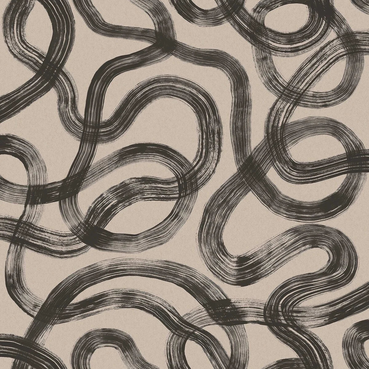 Non-woven paper wallpaper with abstract CURVE pattern in brown