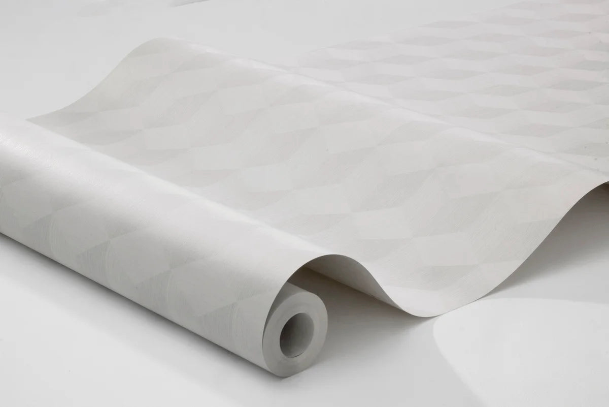 Papierová flizelínová tapeta s geometrickým vzorom CUBE, zlomená biela