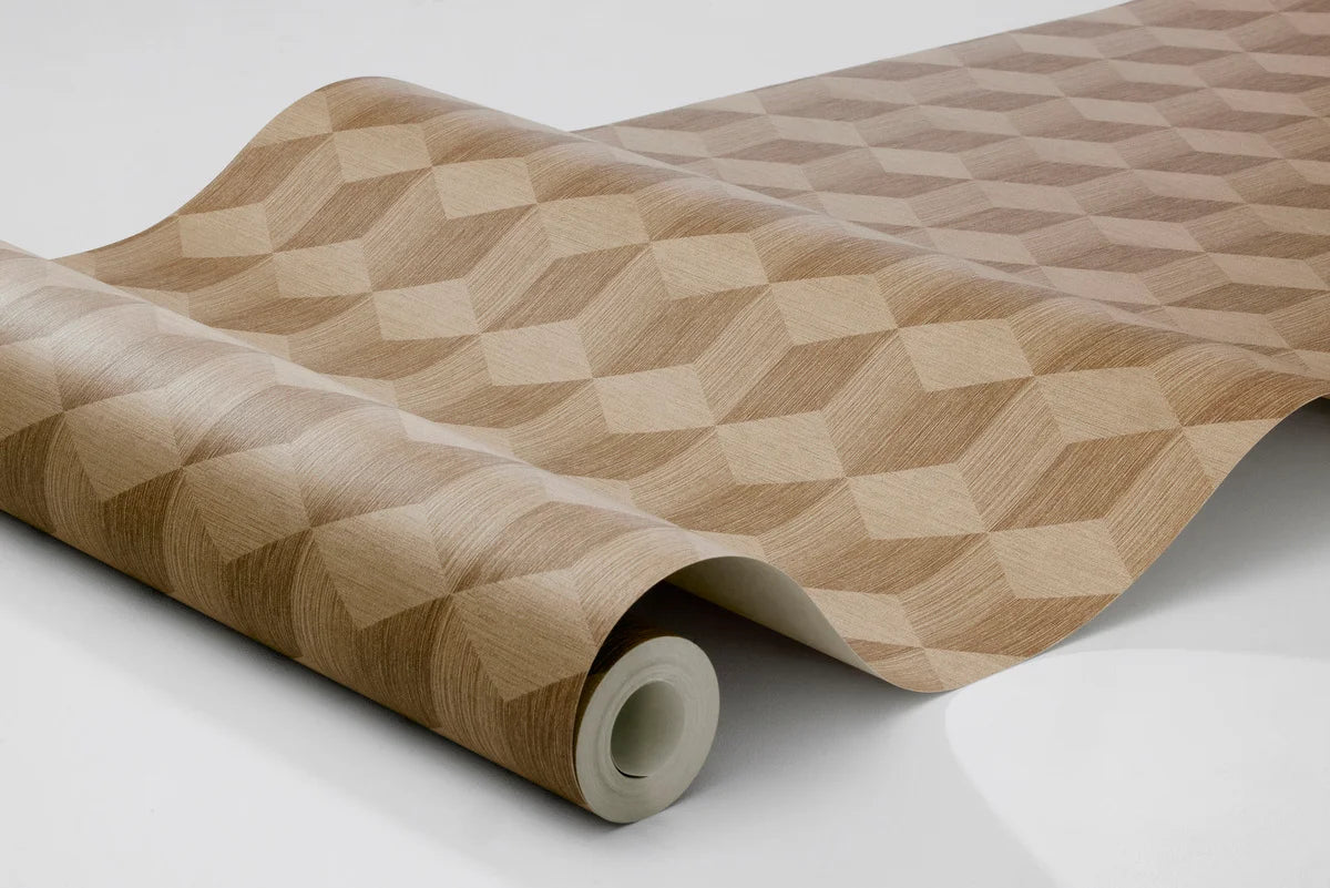Papierová flizelínová tapeta s geometrickým vzorom CUBE tmavý béžový