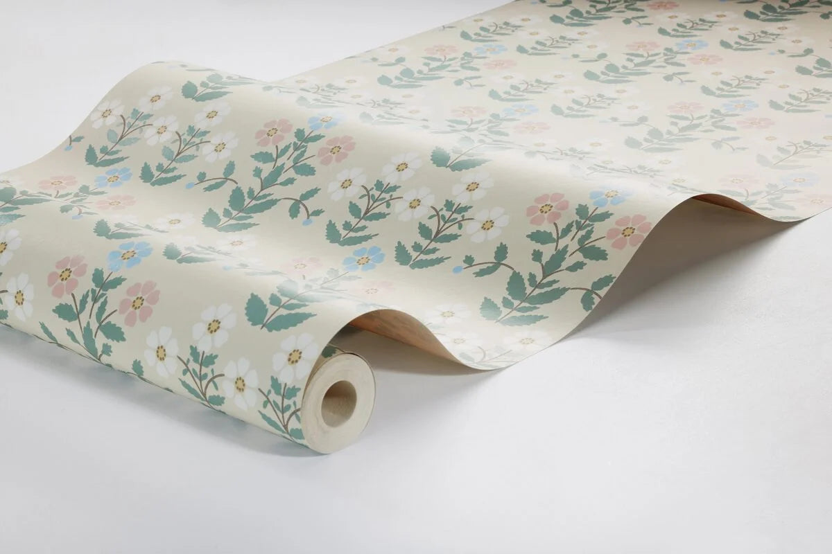 SIPPOR Beige Floral Plant Motif Wallpaper with Blue