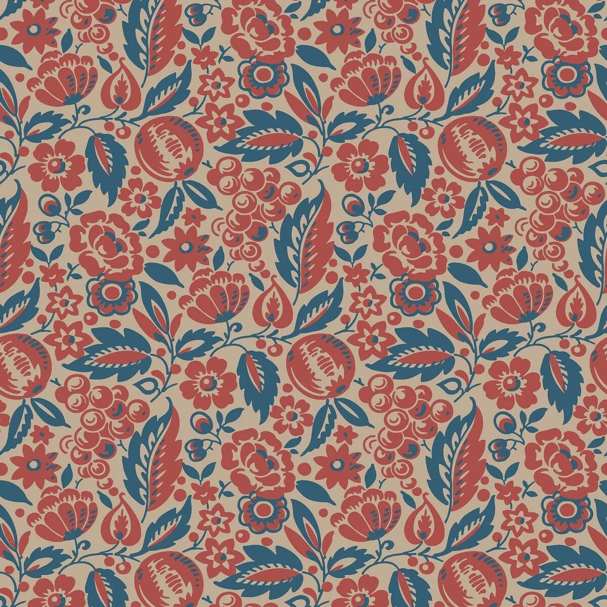ELISE Red and Blue Floral Pattern Wallpaper