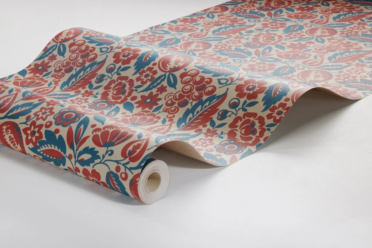 ELISE Red and Blue Floral Pattern Wallpaper