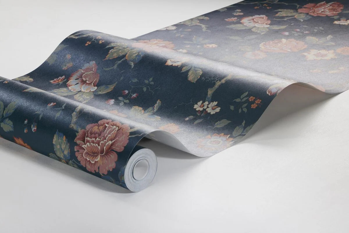 ROSENTRAD navy blue botanical motif wallpaper