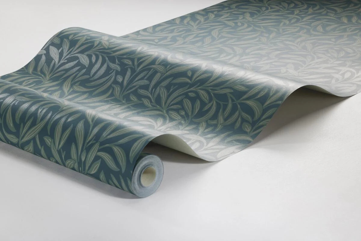 Tapeta s rastlinným motívom v listoch VINTERGRONA modrá so zelenou