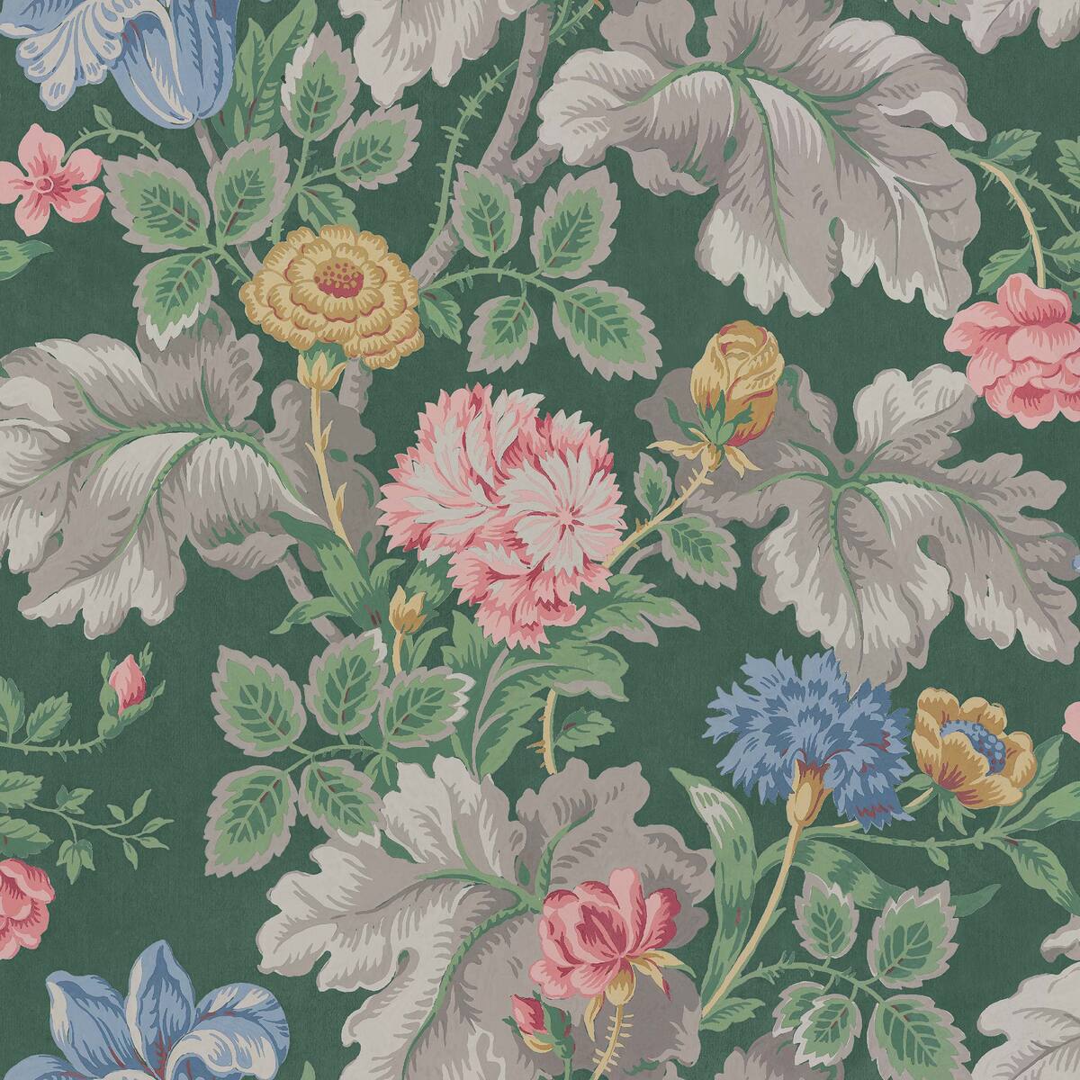 Tapeta s rastlinným motívom kvetov CARNATION GARDEN zelená