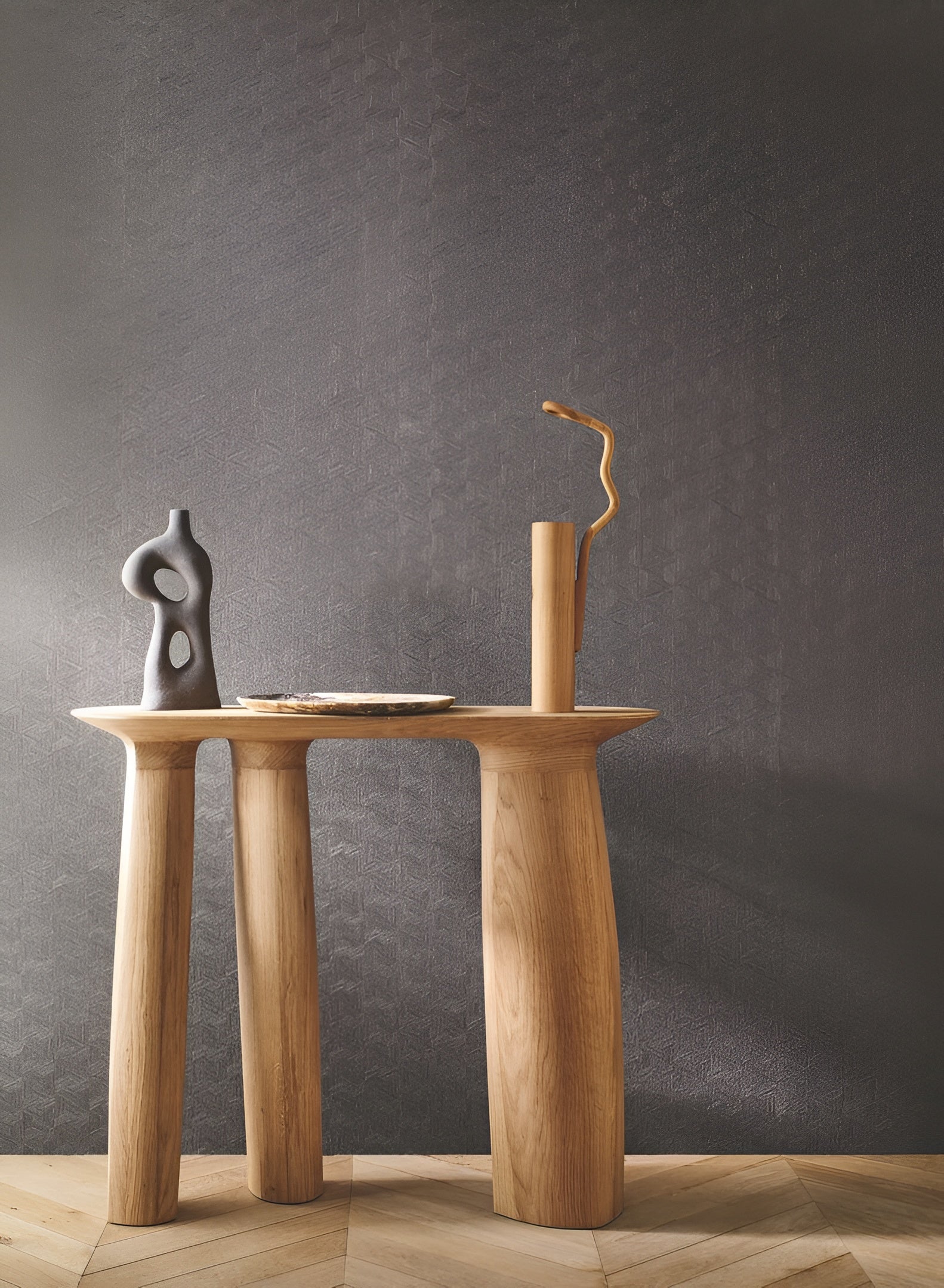 Tapeta štrukturálna geometrická inšpirovaná listami banánovníka LINDU - KAKI tmavozelená