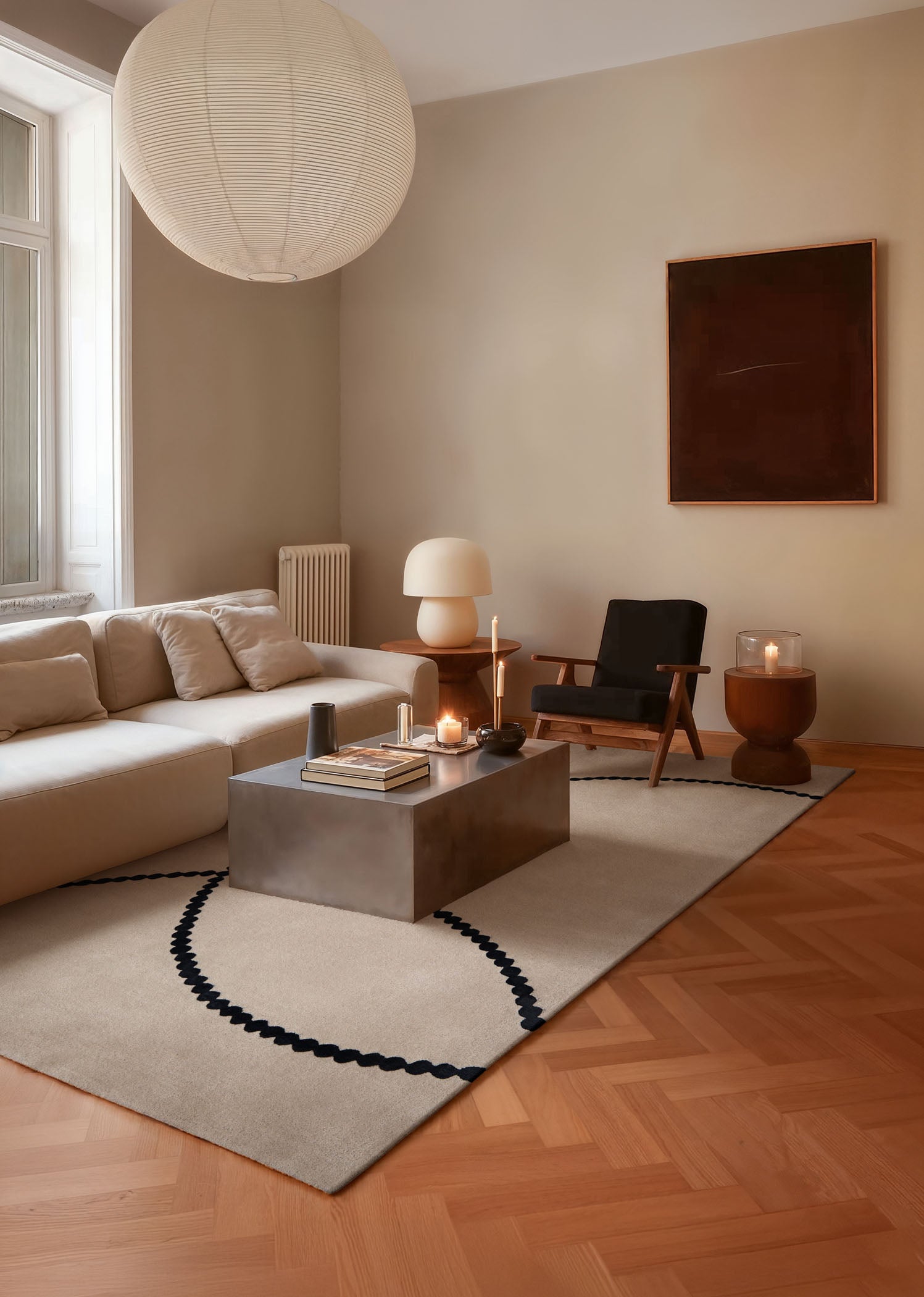 LUNA Beige Carpet with Black Pattern