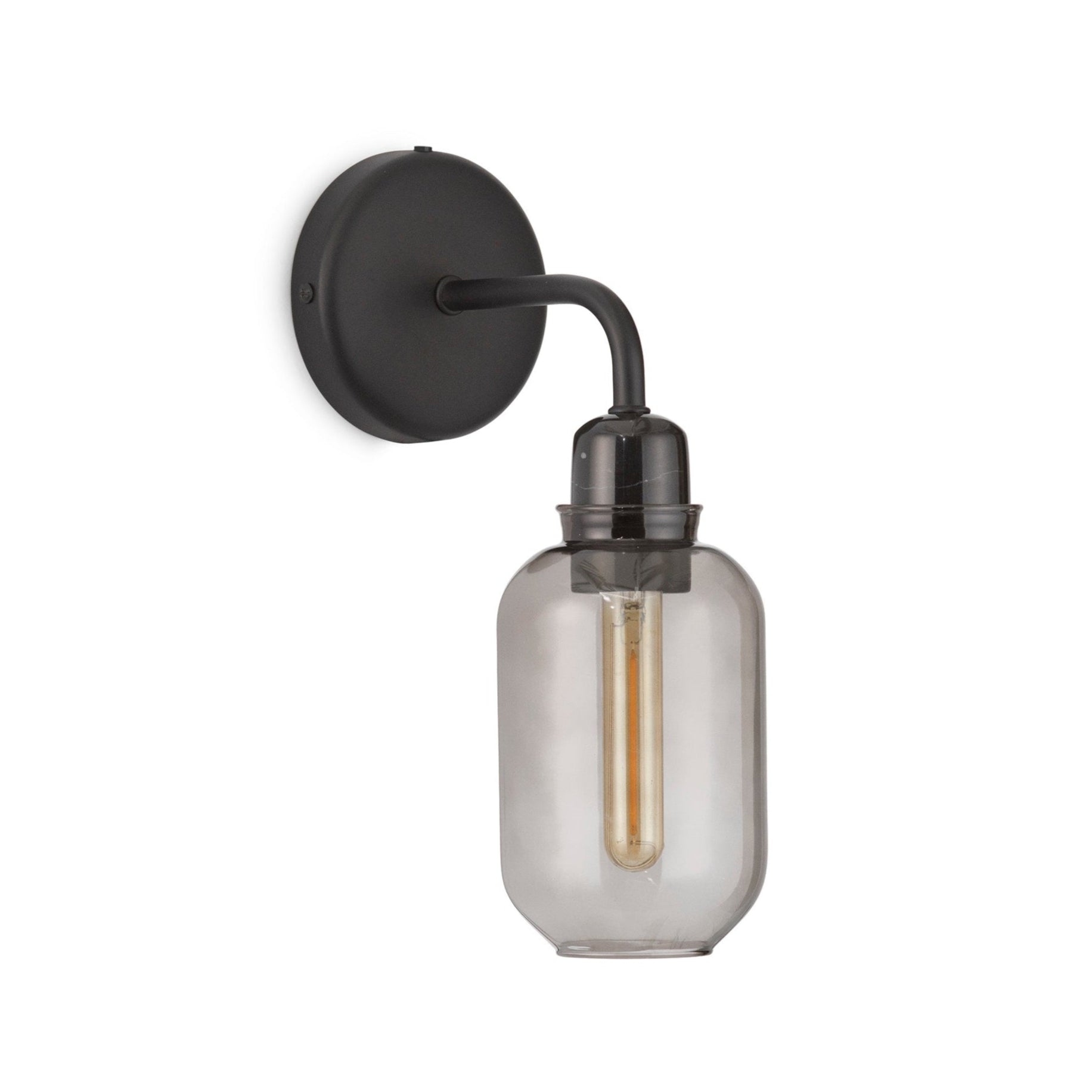 Nástenná lampa AMP so skleneným dymovým sklom a čiernym mramorom