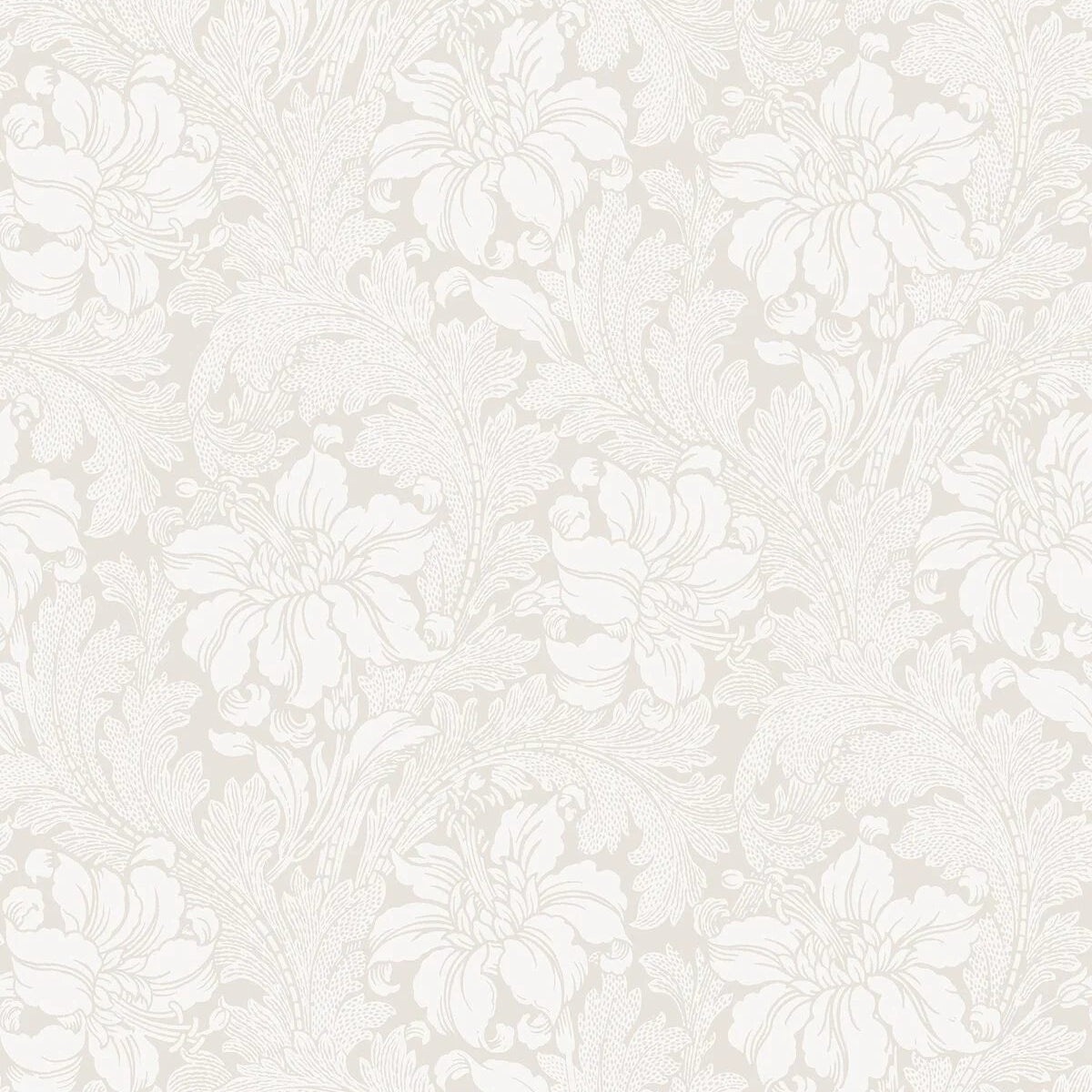 Non-woven paper wallpaper with a plant pattern ACANTHUS in broken white