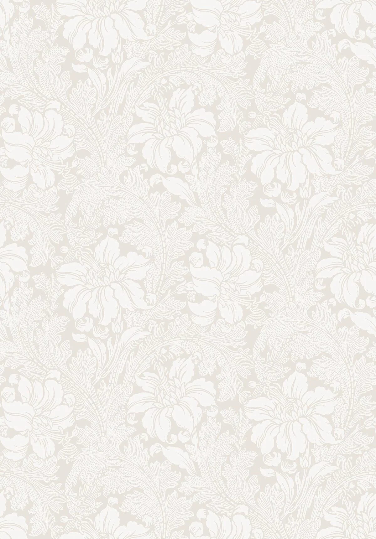 Non-woven paper wallpaper with a plant pattern ACANTHUS in broken white