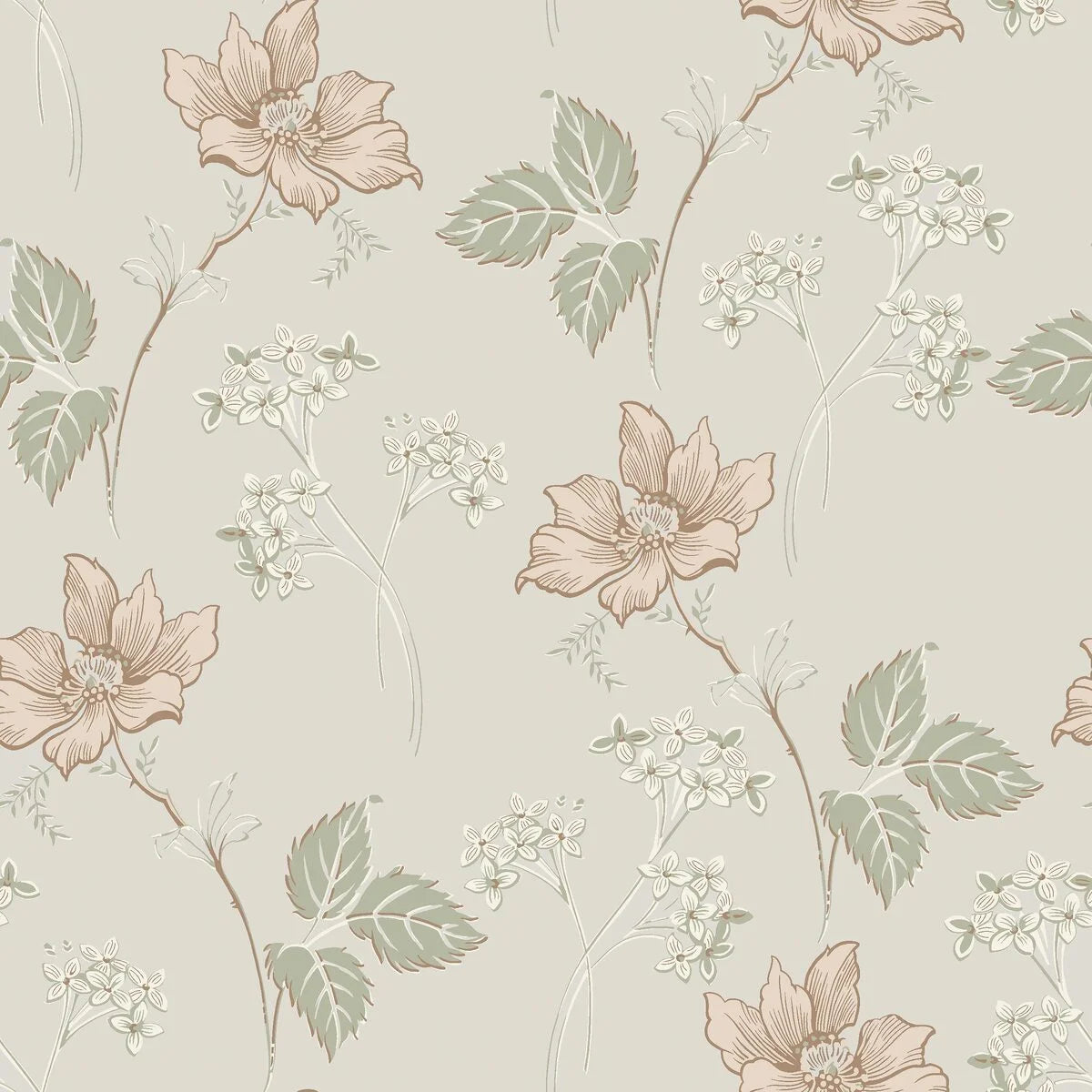 VALBORG Beige Floral Plant Motif Wallpaper with Green