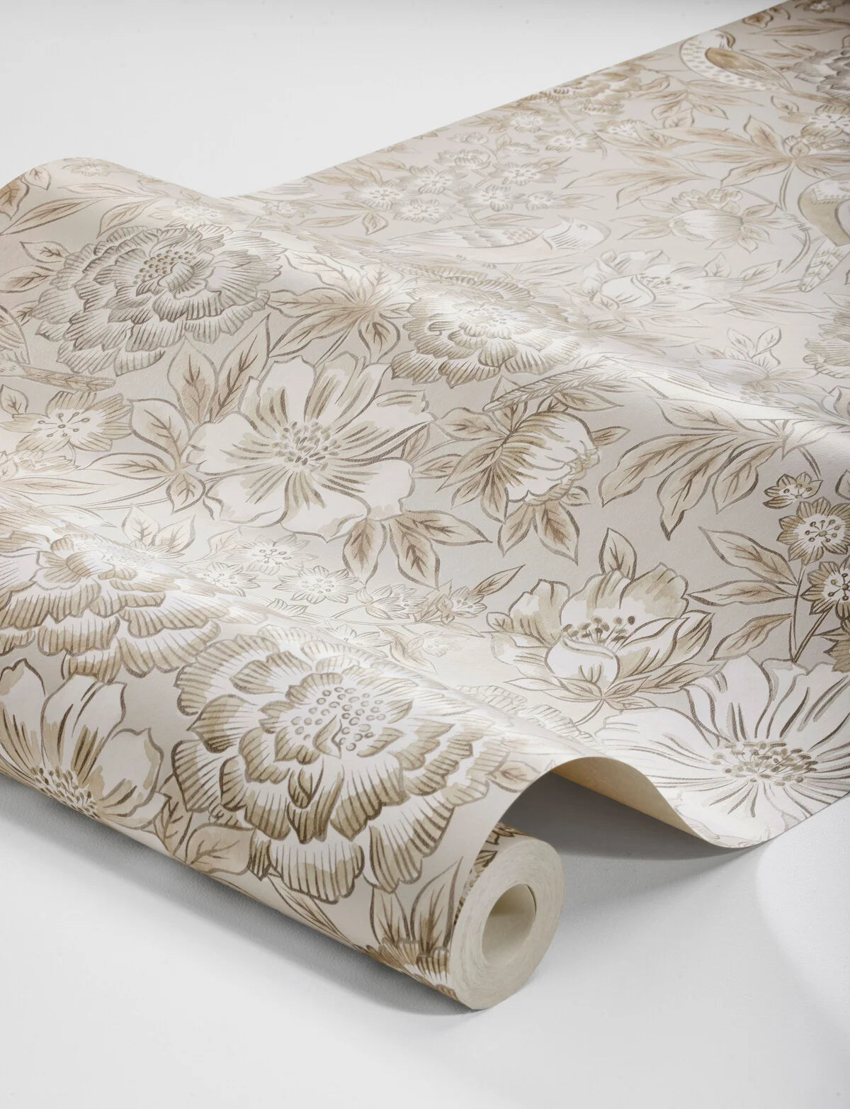 DAGMAR Beige Floral Plant Motif Wallpaper with White