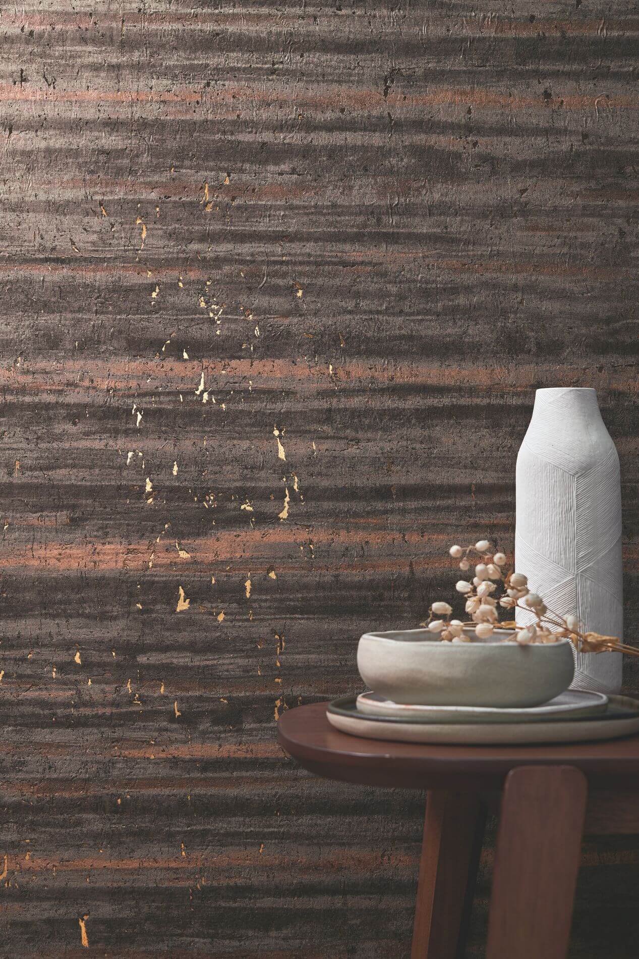 Natural cork structural wallpaper with metallic finish LIEGE - WHITE AND GOLD white-gray with gold