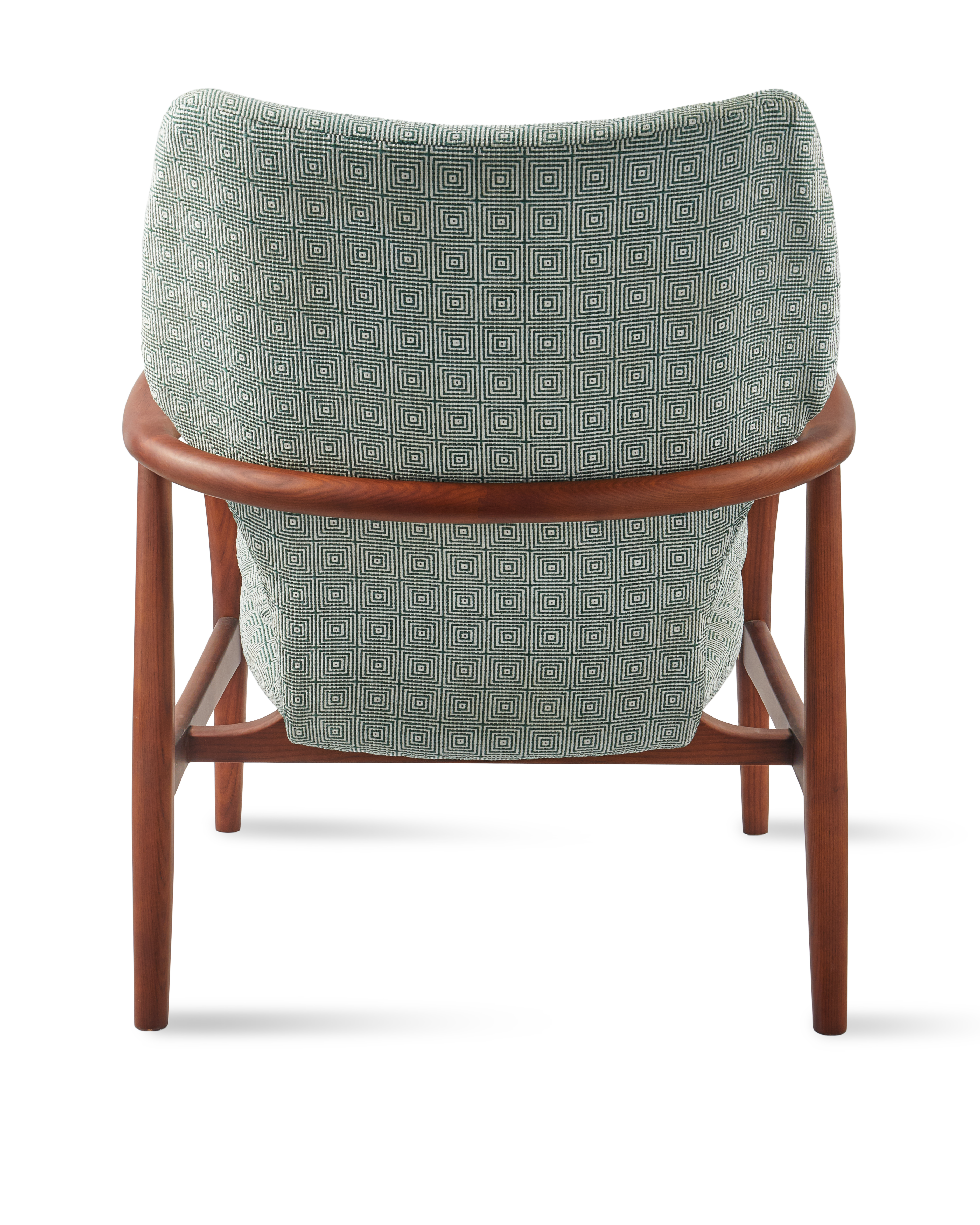 PEGGY armchair in green with geometric patterns and a wooden base