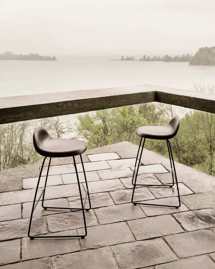 GUBI 3D stool with white seat and chrome base