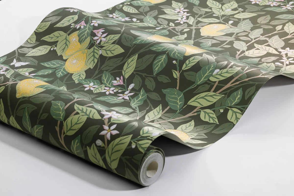 Papierová flizelínová tapeta s rastlinným vzorom CITRONTRÄD zelená so žltou