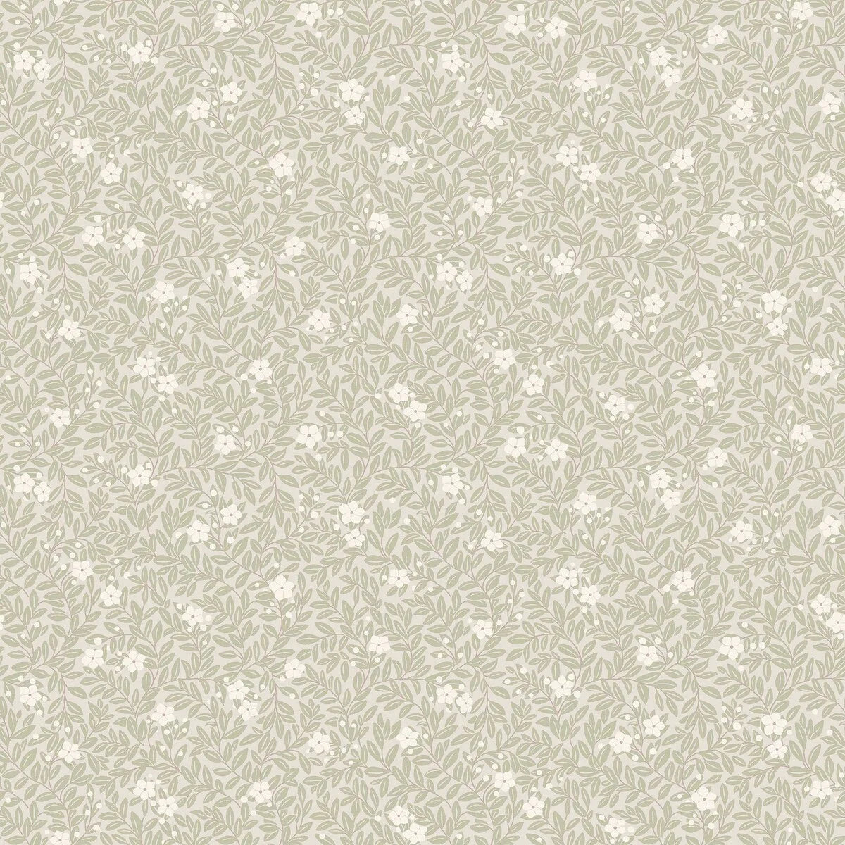 Tapeta s rastlinným motívom kvetov a listov MYRTEN khaki s bielou