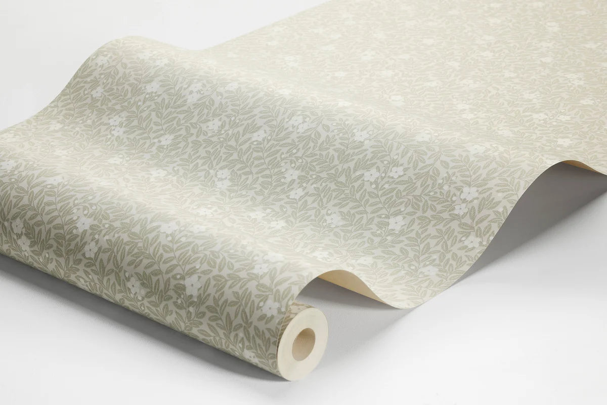 Tapeta s rastlinným motívom kvetov a listov MYRTEN khaki s bielou