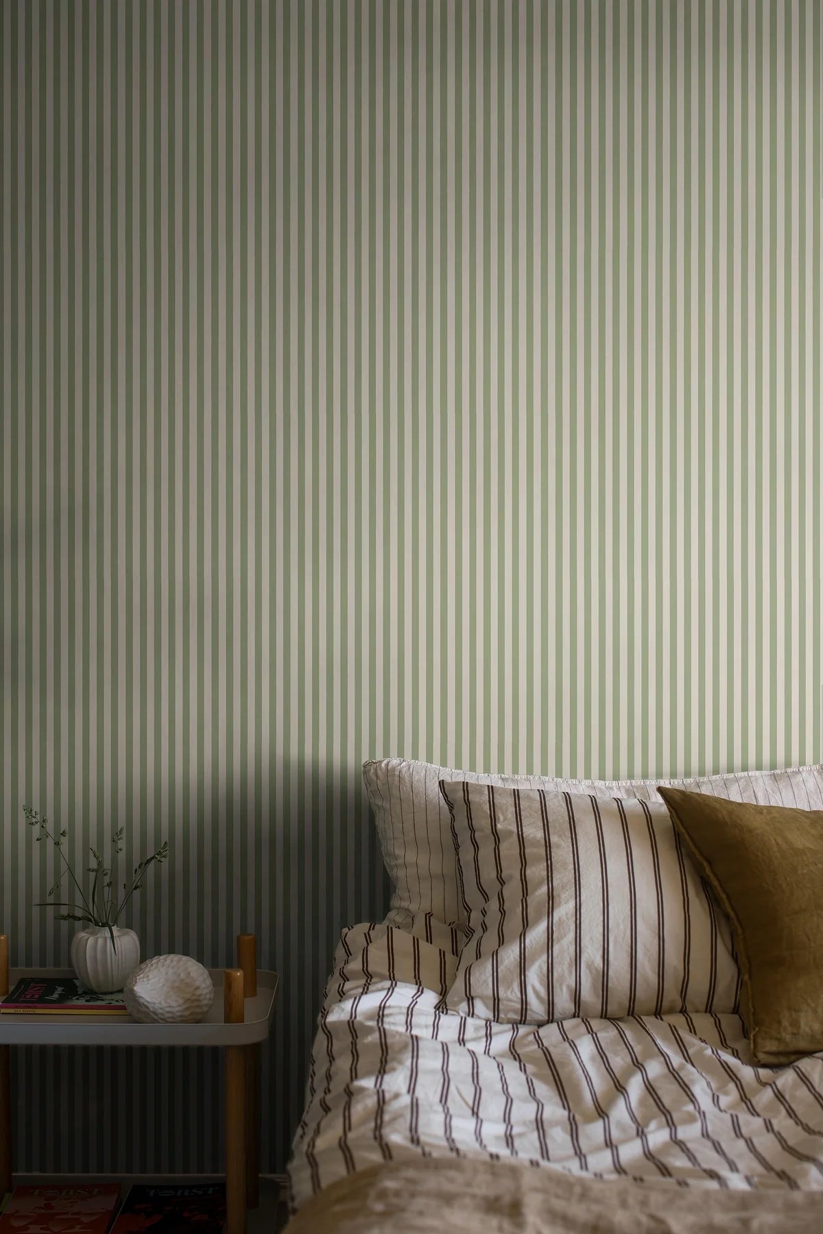 MÖLLE STRIPE Green and Beige Striped Wallpaper