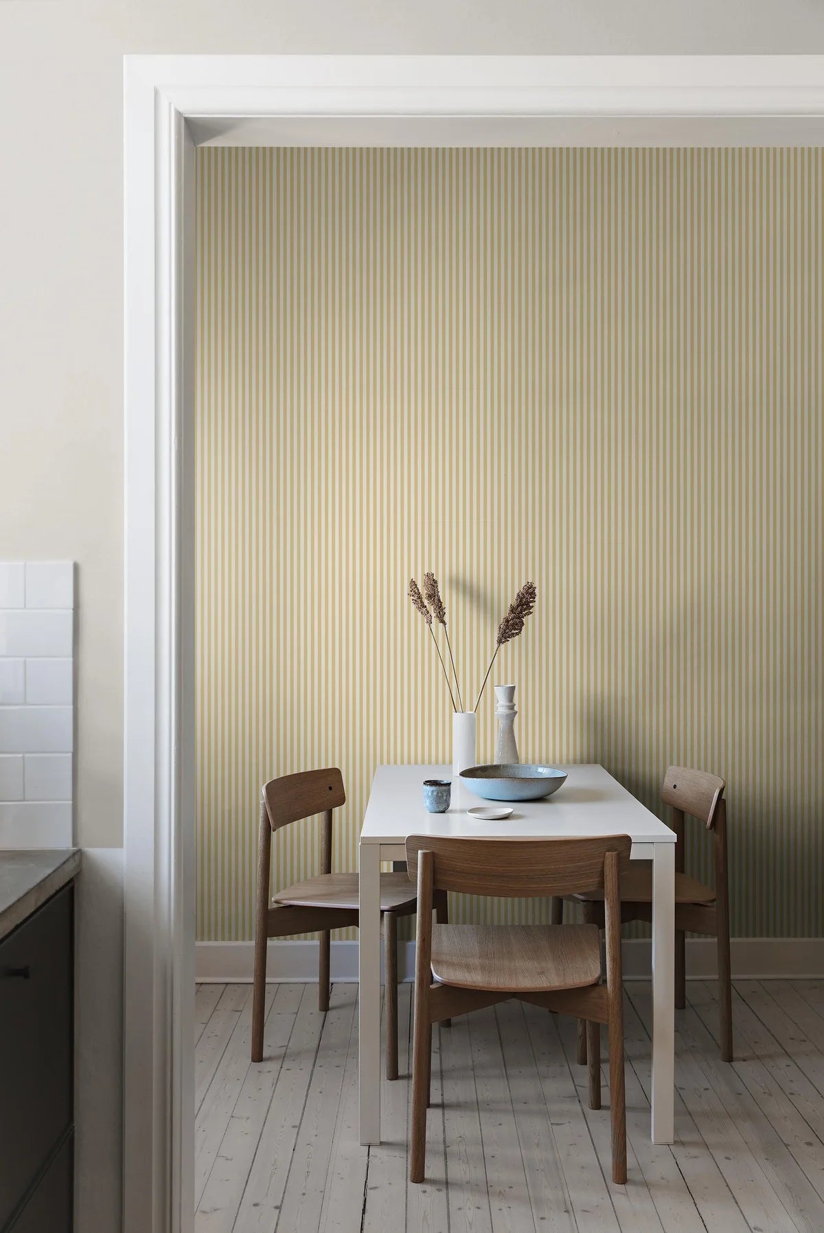 MÖLLE STRIPE Yellow and White Striped Wallpaper