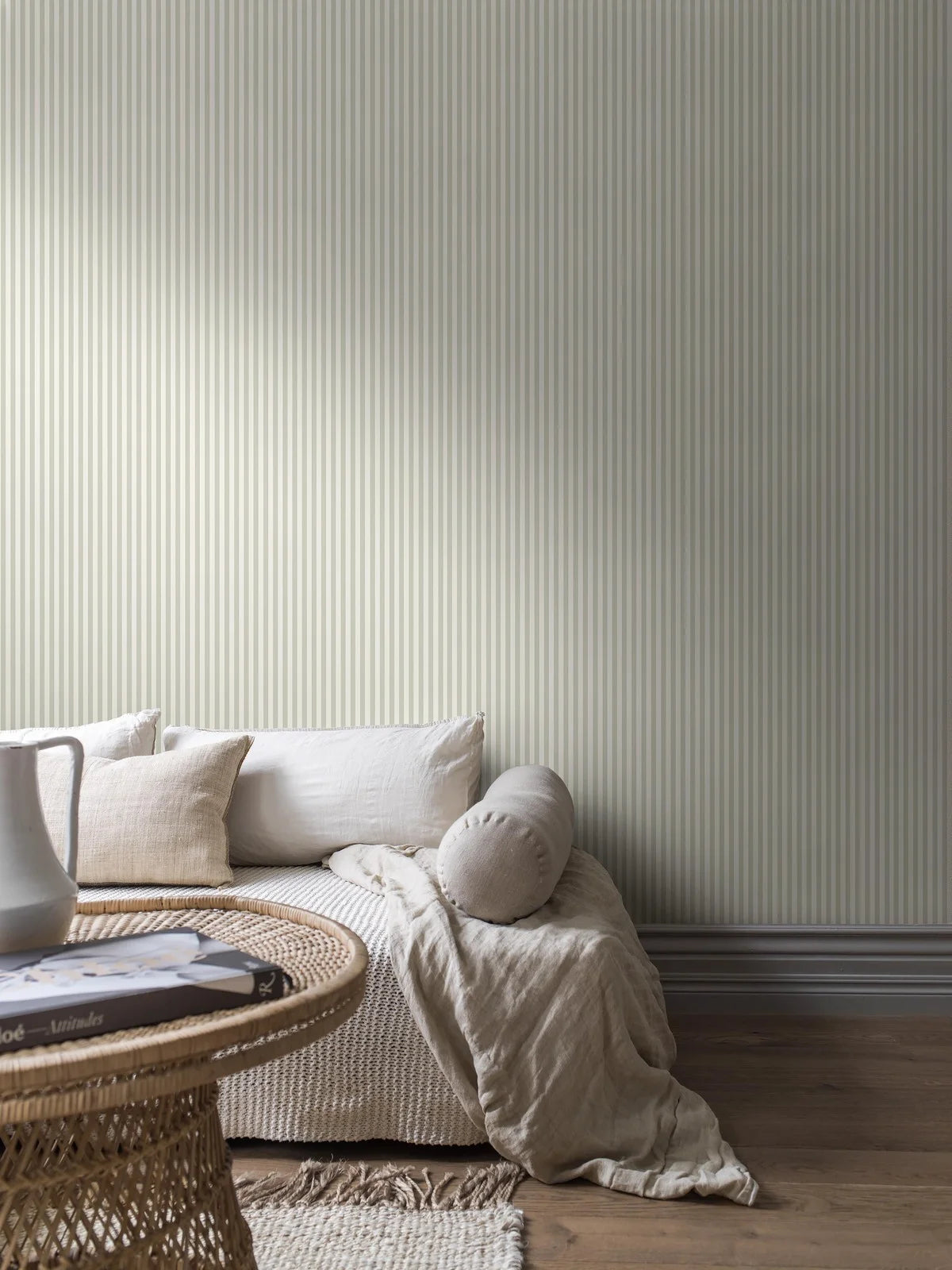 MÖLLE STRIPE Gray and Beige Striped Wallpaper
