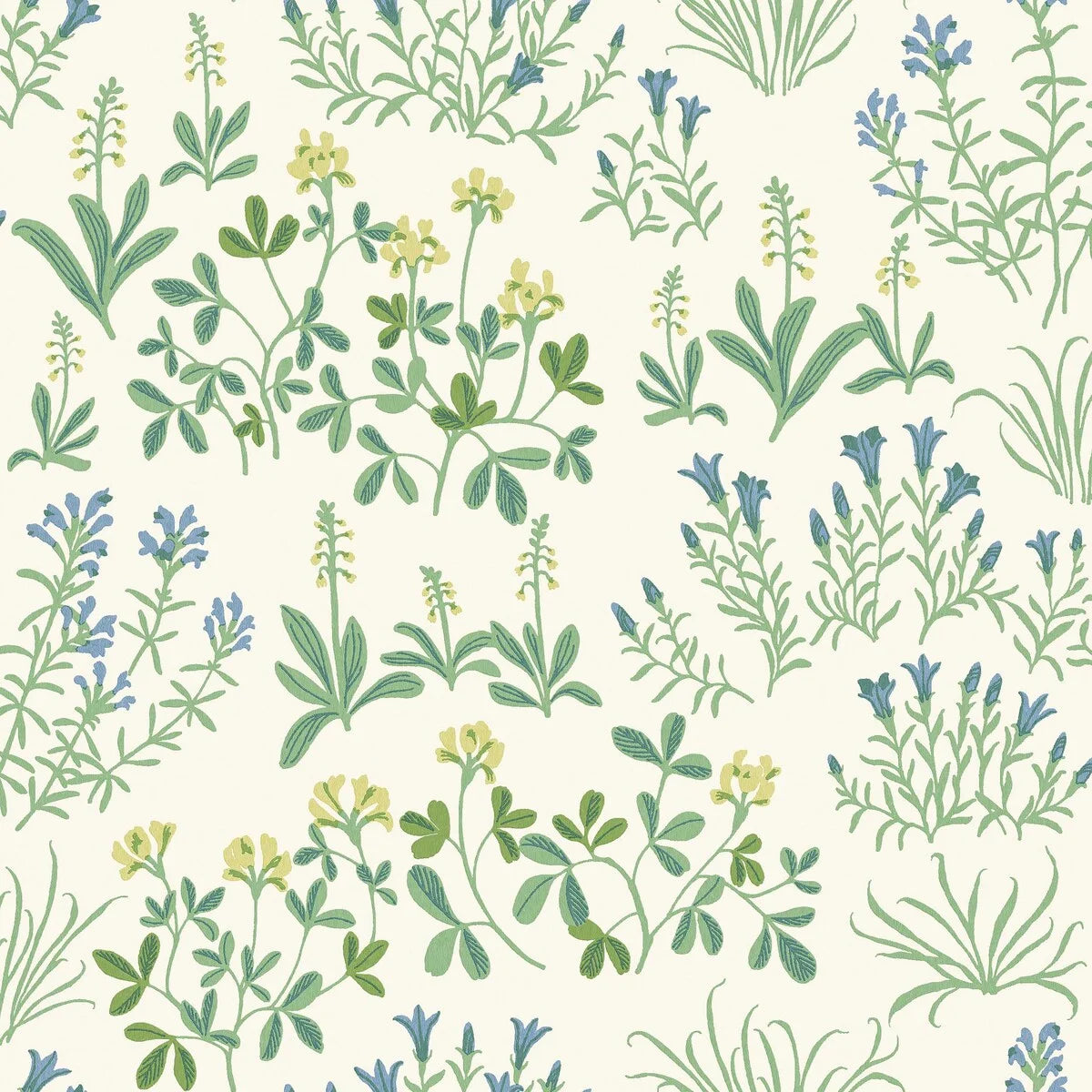 NORAS ANG white floral plant motif wallpaper with green