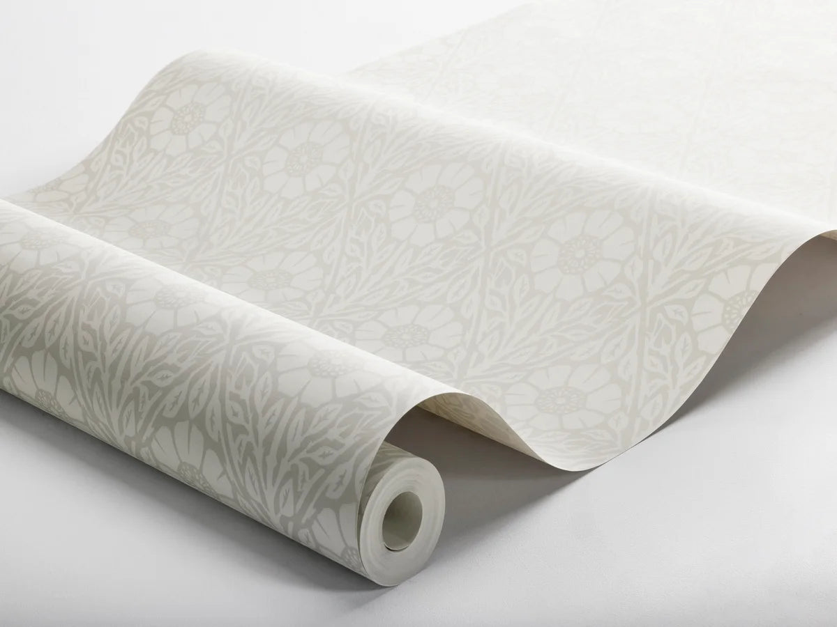 Tapeta s rastlinným motívom v kvetoch NYPONROS šedo béžová s bielou