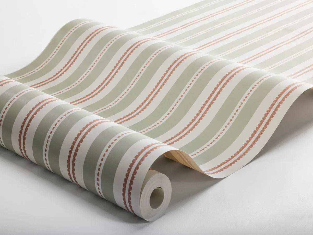 Tapeta s pruhmi HEDDA zelená s bielou