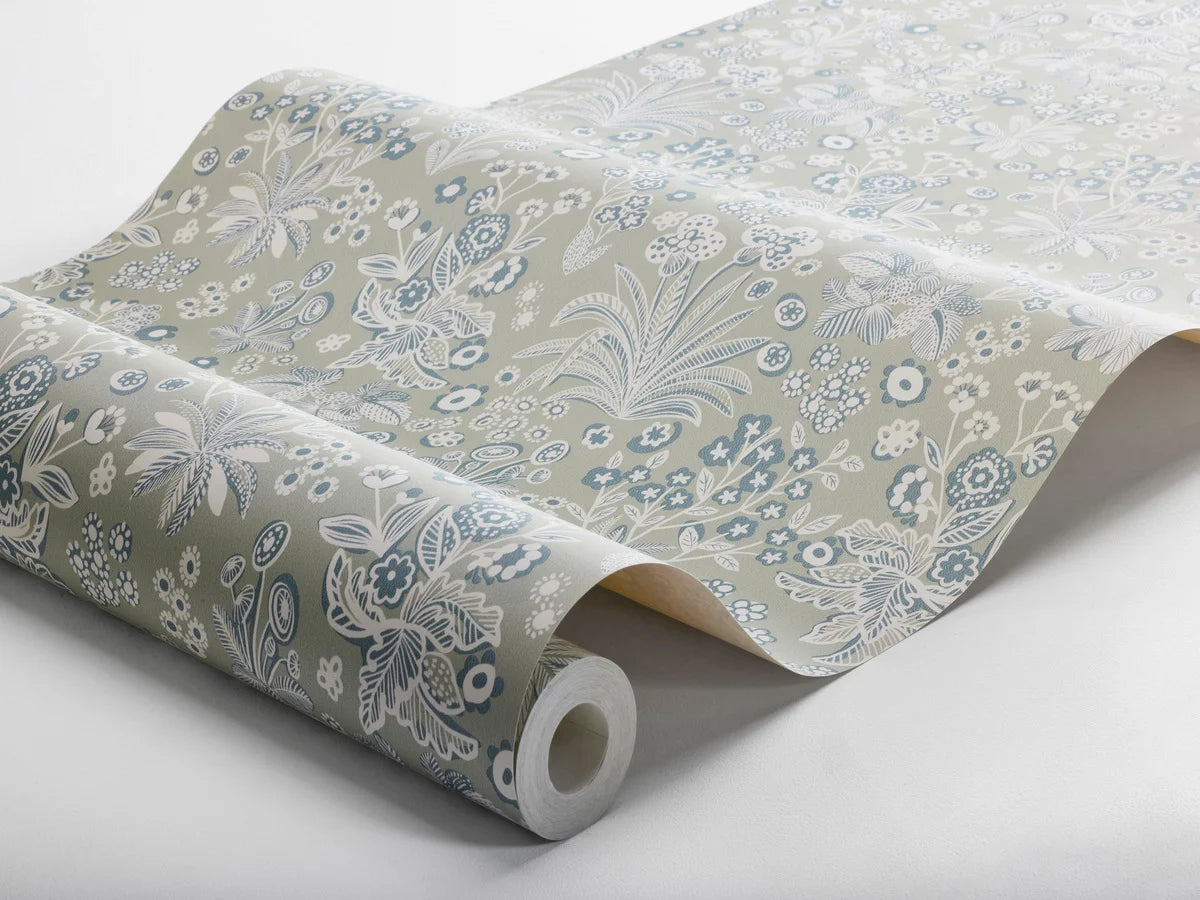 Tapeta s rastlinným motívom kvetov TUVA khaki s krémovou farbou