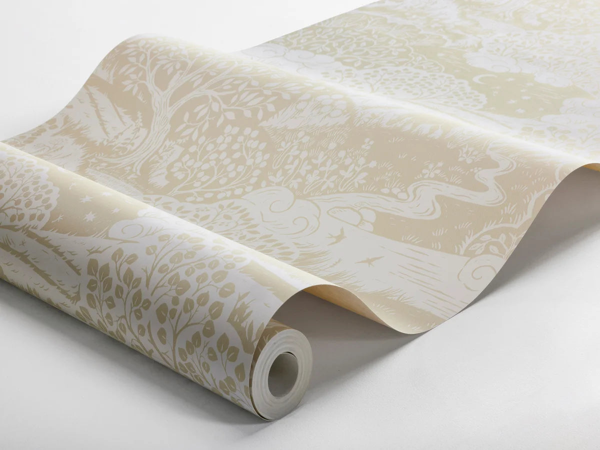 Detská tapeta s krajinou SOLANGEN béžová s bielou