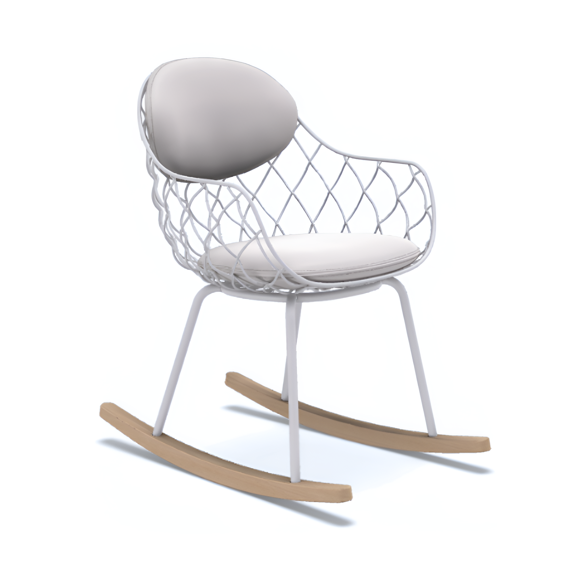 PIÑA rocking chair in white leather with an ash base