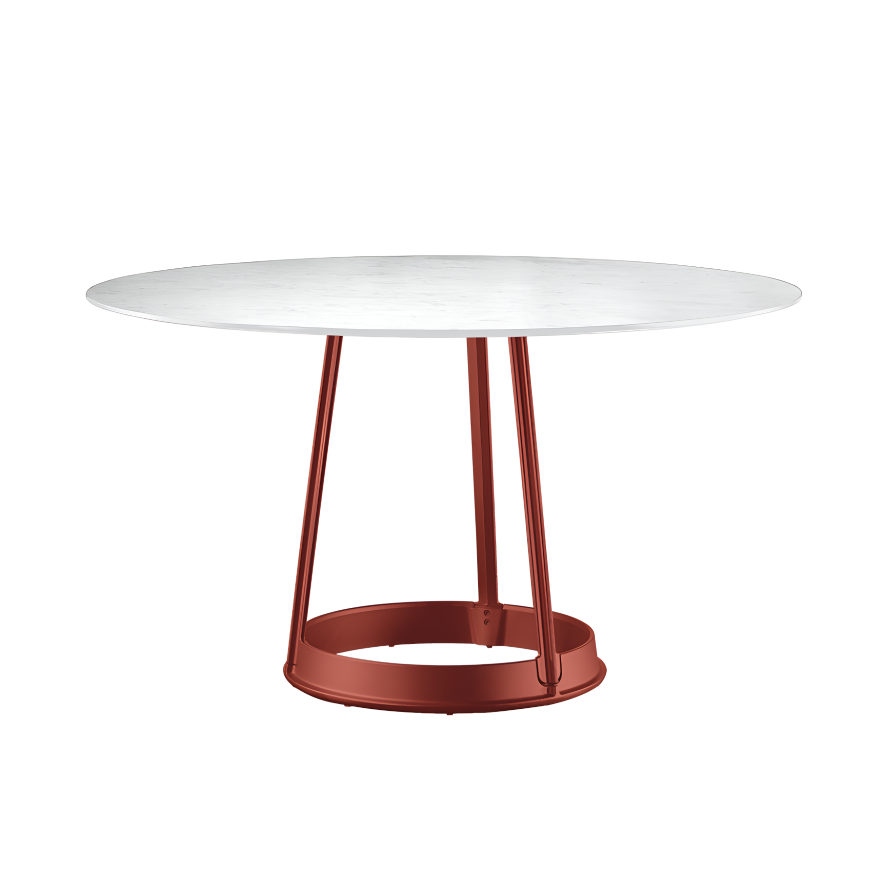 Kruhový stôl BRUT biely mramor s červeným podstavcom
