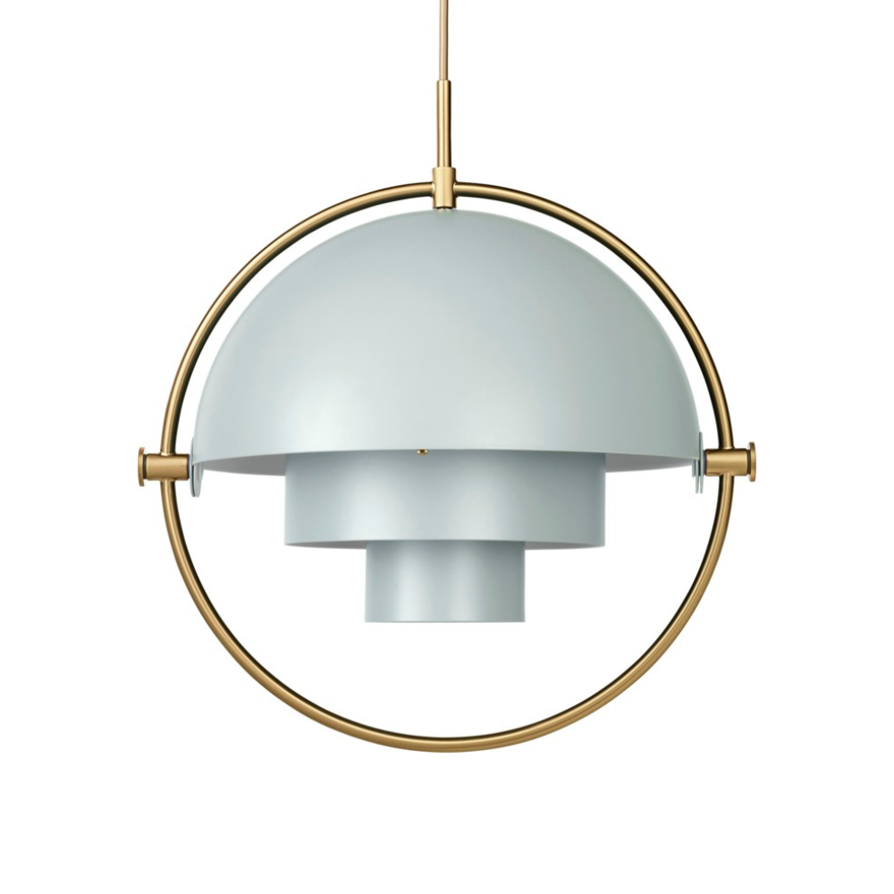 Závesná lampa MULTI-LITE šedobluá s mosadzným detailom