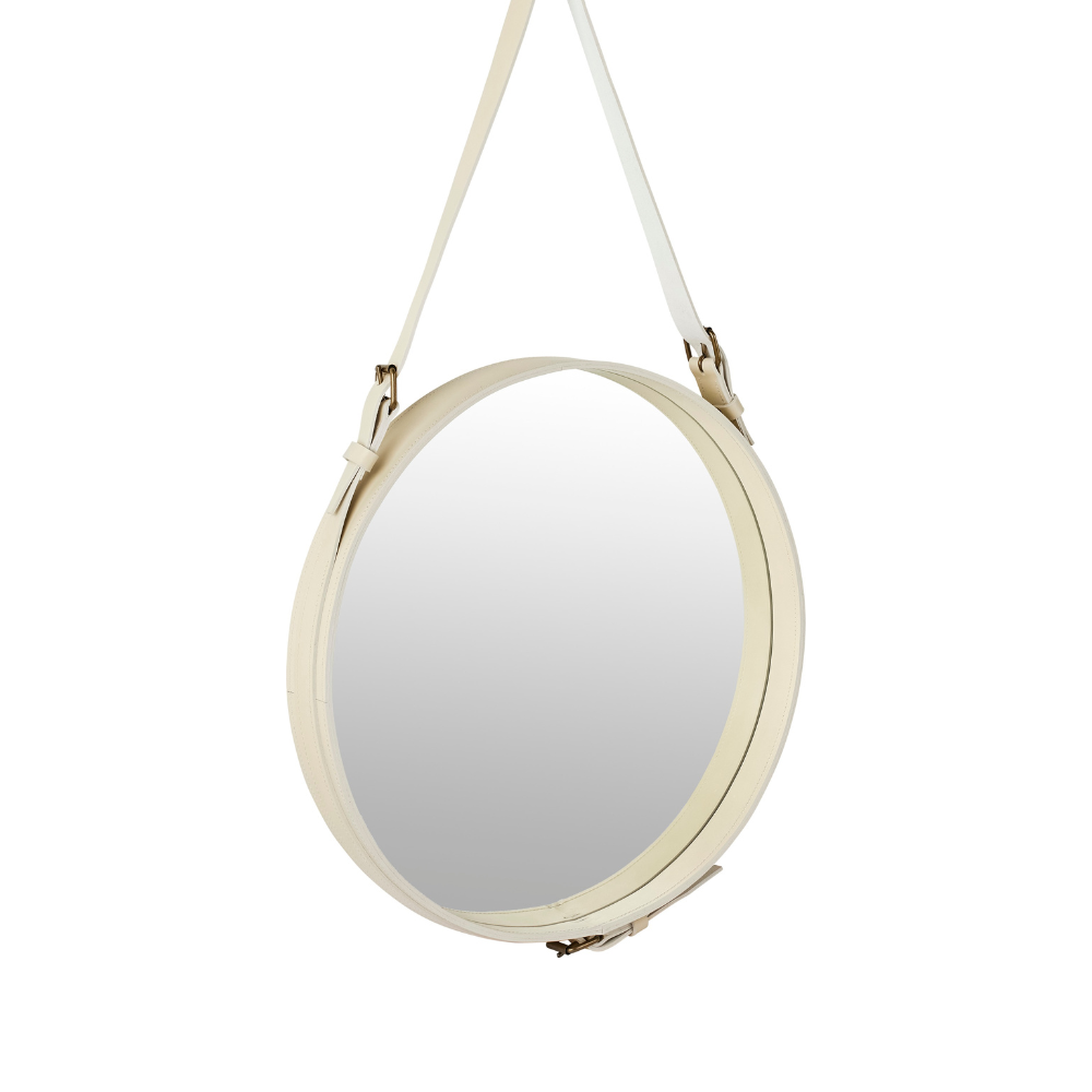 ADNET round mirror cream leather